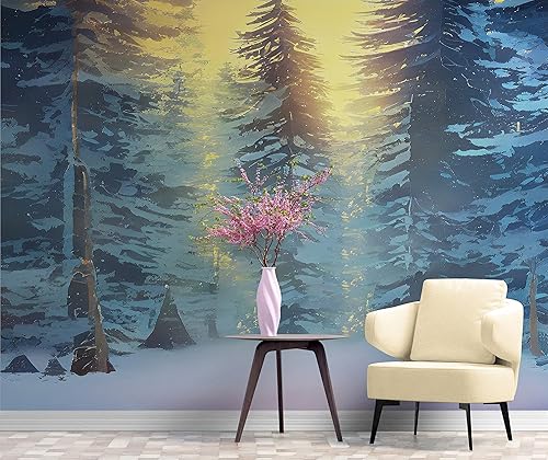 Mural de pared de árbol de secuoya grande. Mural de pared de nieve en árboles. Arte de pared autoadhesivo para cuarto de bebé. Papel tapiz para