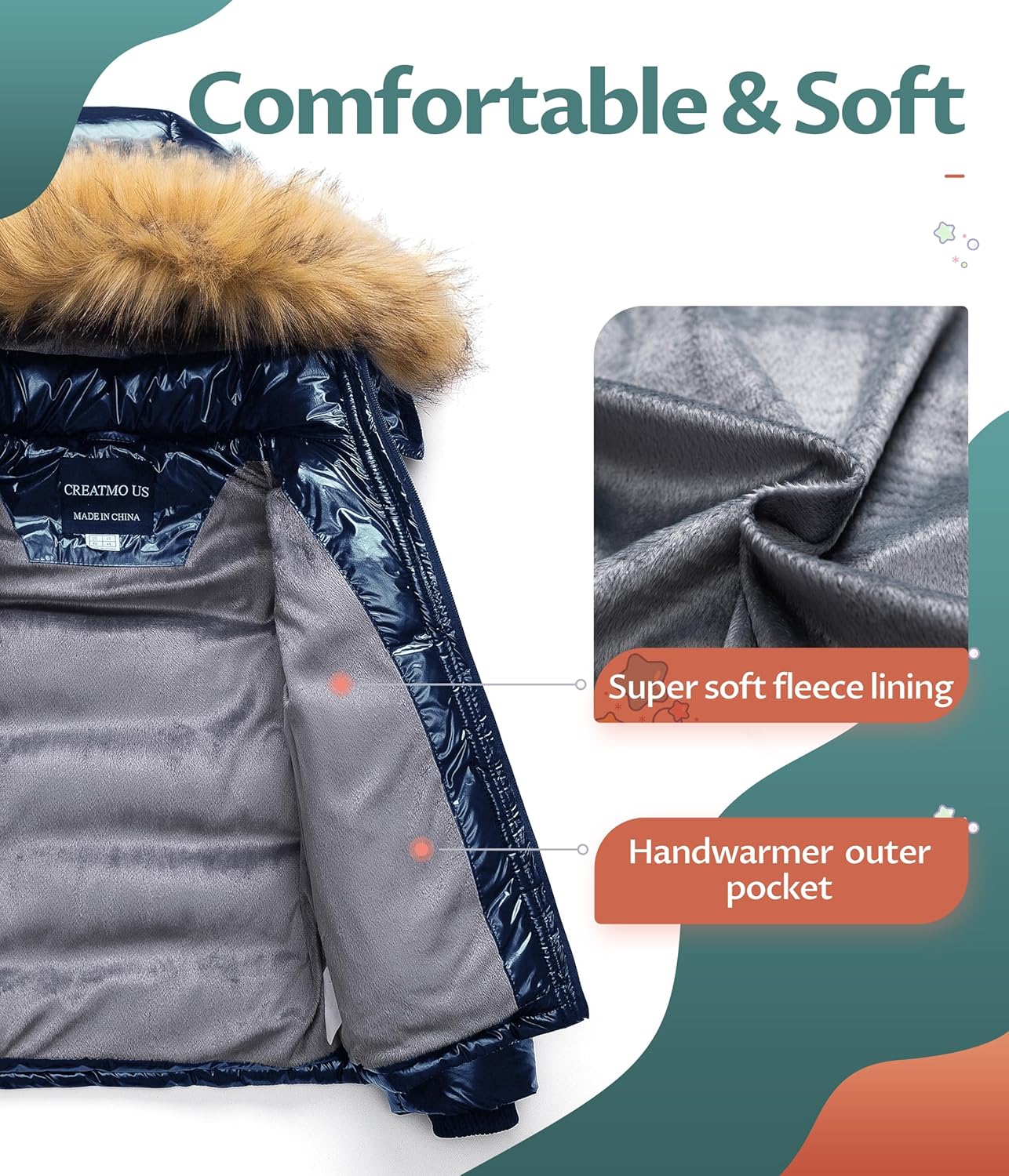 CREATMO US Boy's Water Resistant Winter Coats Warm Fleece Lined Outwear Windbreaker Ski Jacket - Image 3