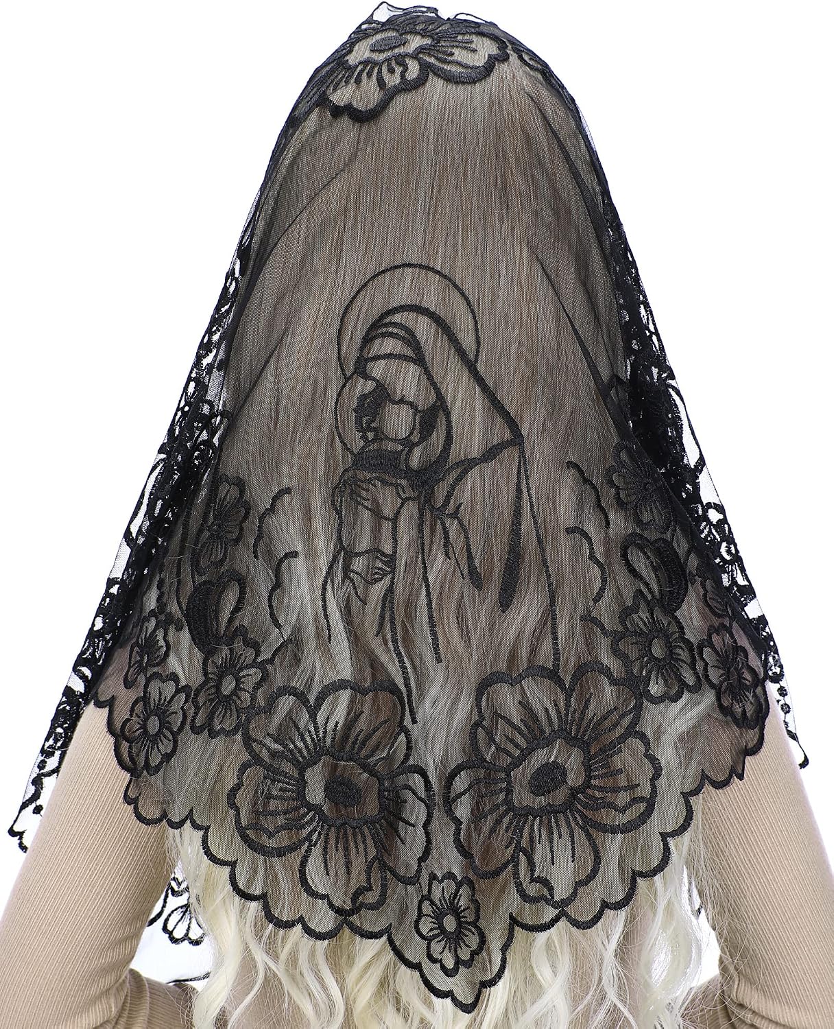 Bozidol 2 Pack Veils for Church Catholic, Virgin and Child Lace Mantilla Chapel Veil, Latin Mass Head Coverings for Women