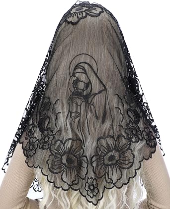 الحجاب المصلى الكاثوليكية Mantilla - التطريز العذراء والطفل الدانتيل مثلث أغطية الرأس الحجاب الكنيسة الأزهار