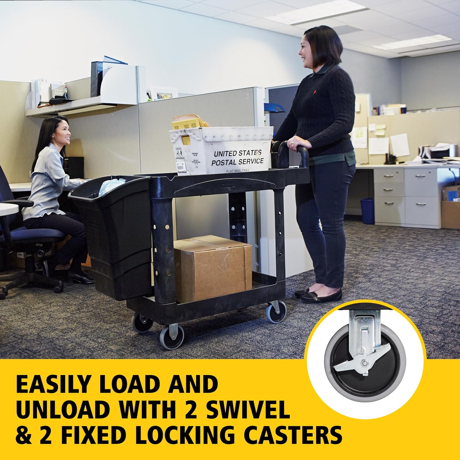 Rubbermaid Commercial Products 2-Shelf Utility/Service Cart, Small, Lipped Shelves, Ergonomic Handle, 500 lbs. Capacity, for Warehouse/Garage/Cleaning/Manufacturing