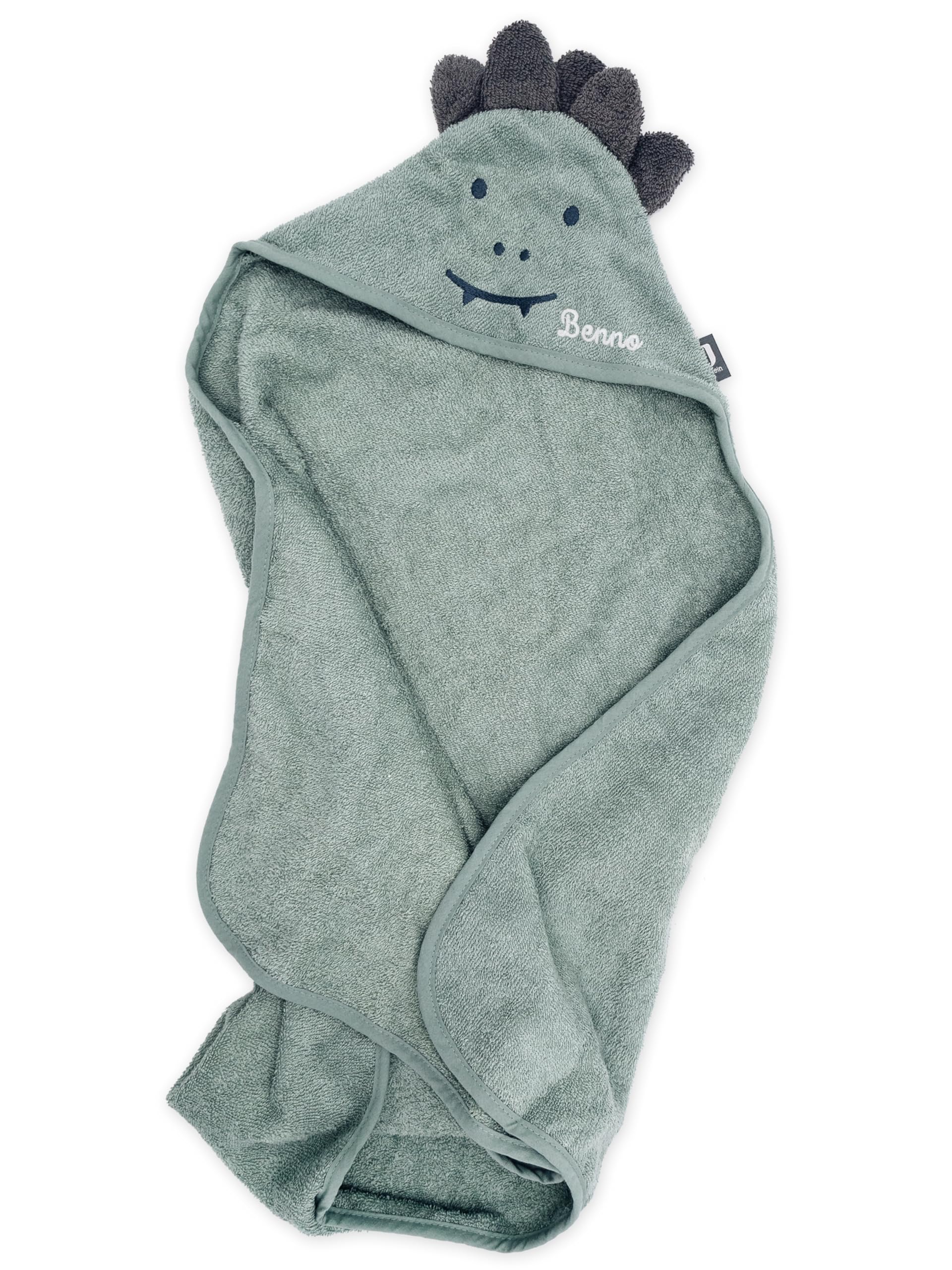 wunderwunsch Jollein Kapuzenhandtuch Baby als Geschenk zur Geburt, personalisiert mit Wunschnamen, Babyhandtuch, Babytuch, Bademantel für Babies, individualisiert mit Namen (Dino, mit Name)