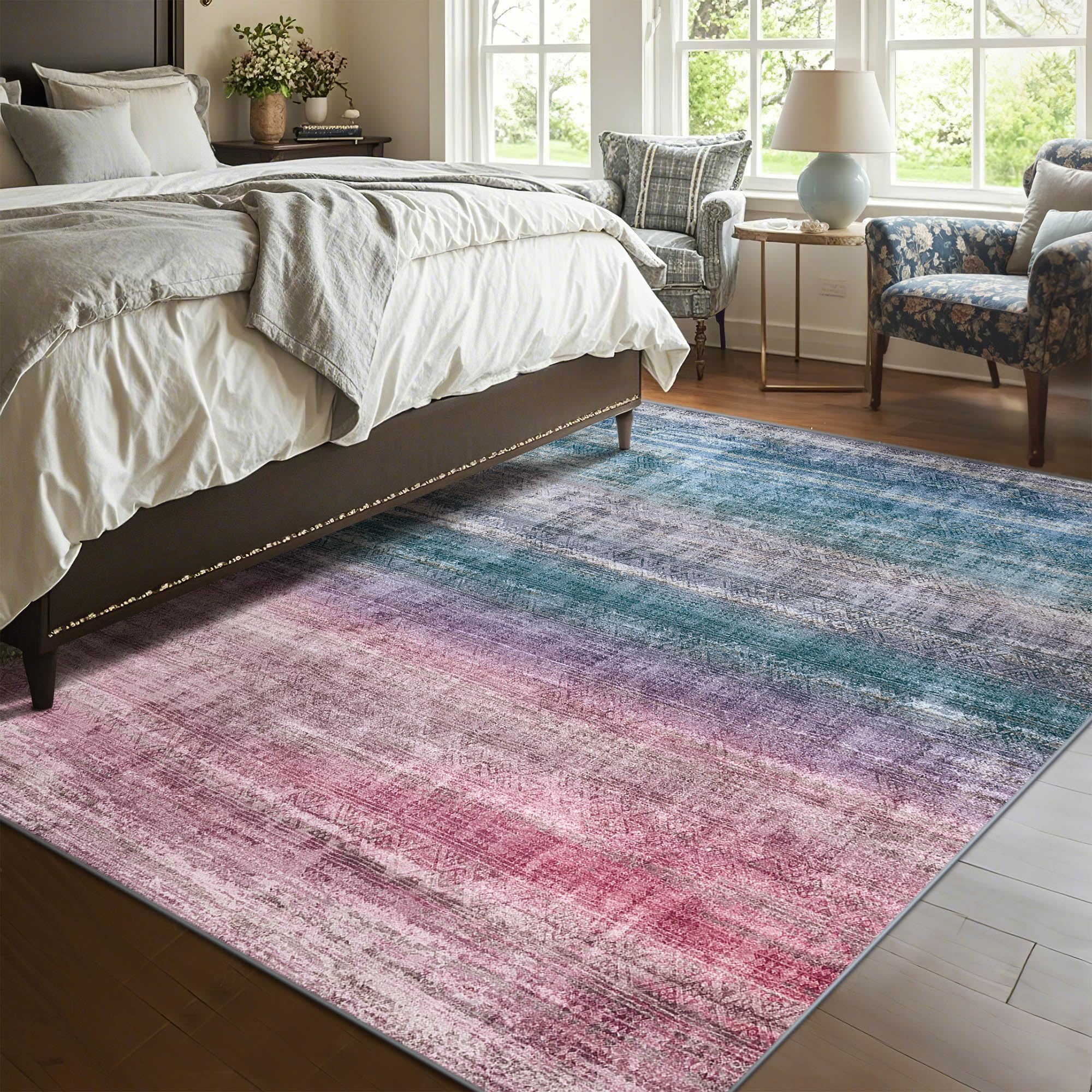 Kokia Abstract Washable Area Rug Living Room Washable 4x6 Non-Slip Stain Resistant Colorful Living Room Rug Soft Indoor Vibrant Red Carpet for Bedroom Room Decor, Oslo Orchid