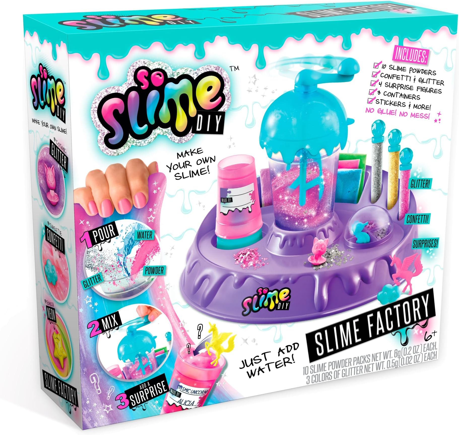 So Slime DIY Slime Factory Kit by Canal Toys – Make 10 Colorful Slimes – Just Add Water, No Glue or Mess – Includes Glitter, Confetti & Surprise Figures – Fun Slime Making Kit for Kids Ages 6+