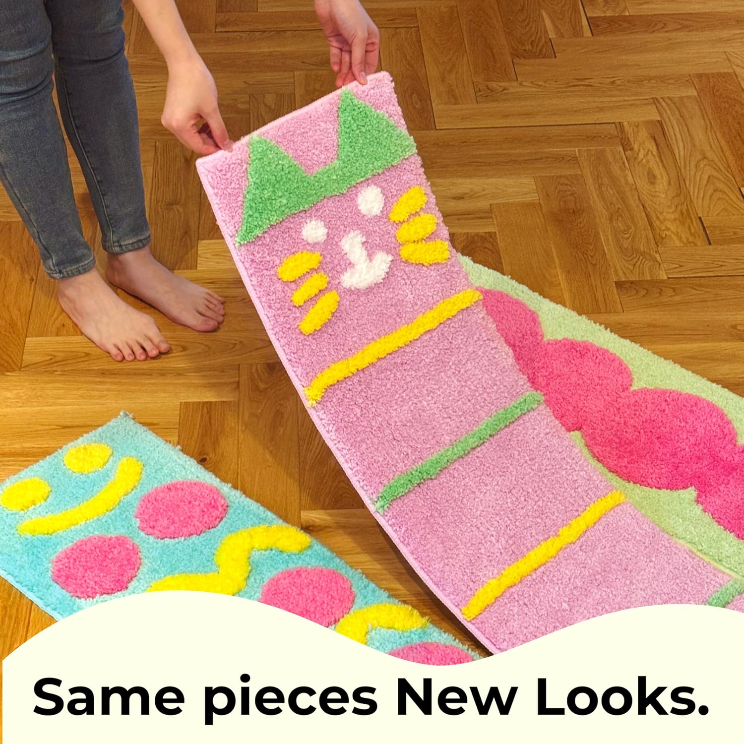 Modular Play Rug Set, 3-Piece Washable Area Rug, Soft Interactive Stepping Path Runner with Pattern Design for Home & Play, Bedroom, Living Room (3, Sunny Steps)
