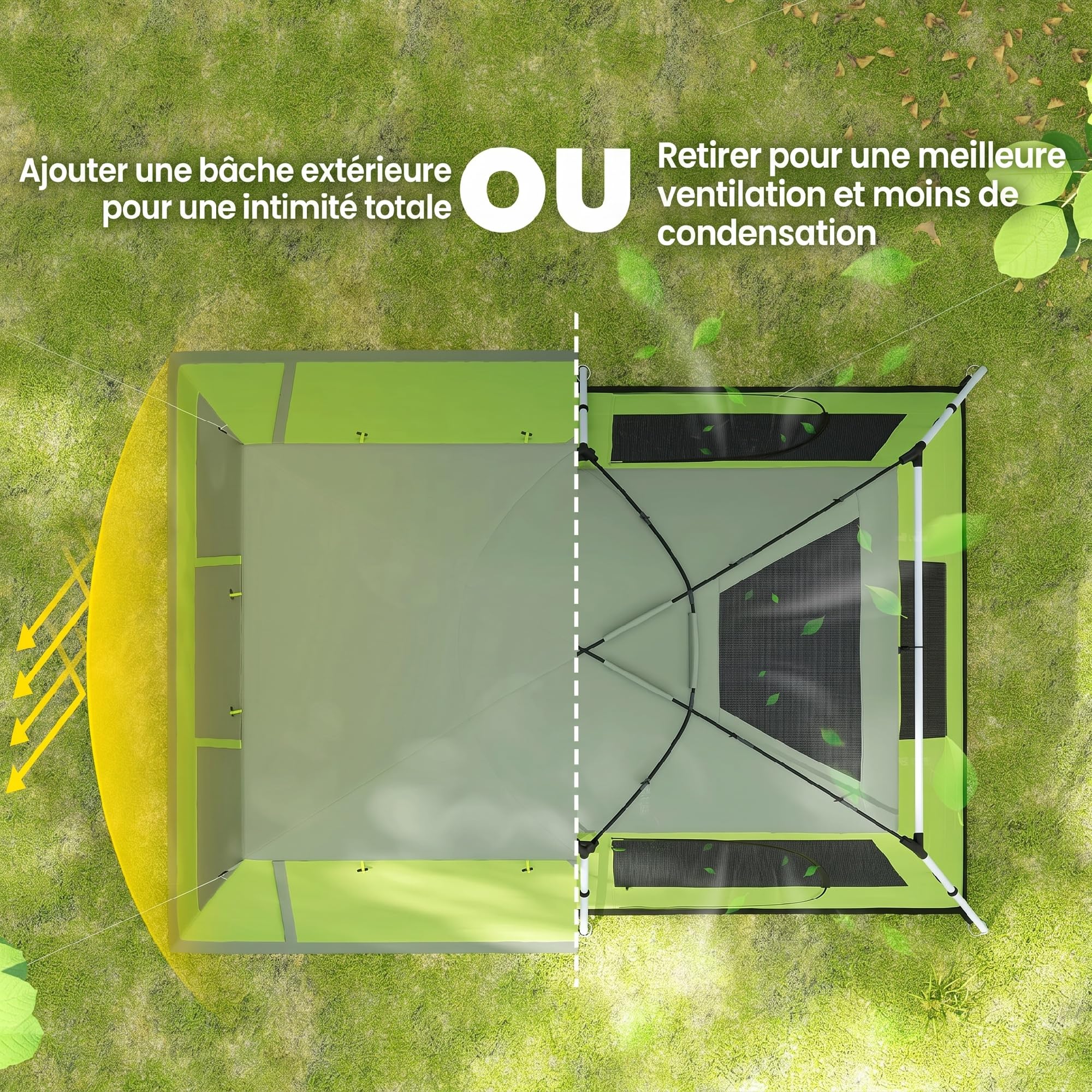 Outsunny Tenda da Campeggio a Tunnel 4 Persone 2 Stanze Impermeabile 3000mm 405x305x225cm Verde