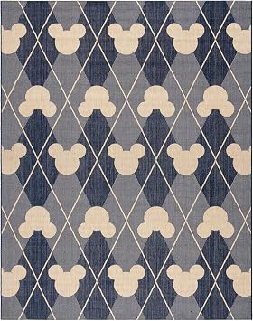 Gertmenian Disney Mickey Mouse Indoor Outdoor Area Rug - 8x10 Large, Ideal for Deck, Patio, Sunroom - Diamond Tile Beige Navy, 29063