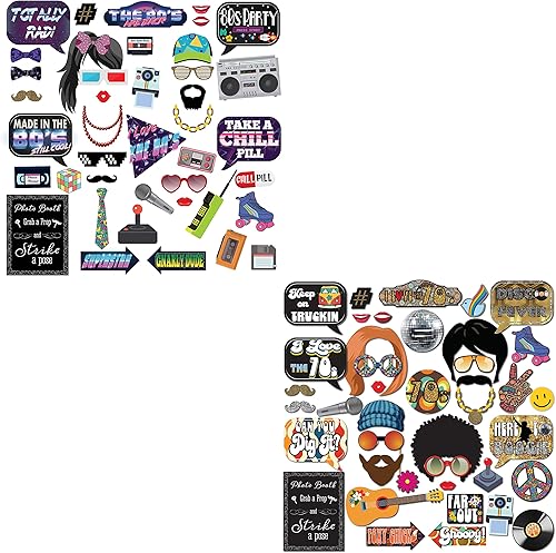 Paquete de accesorios para cabina de fotos de la década de los 80 y 70 con 82 piezas