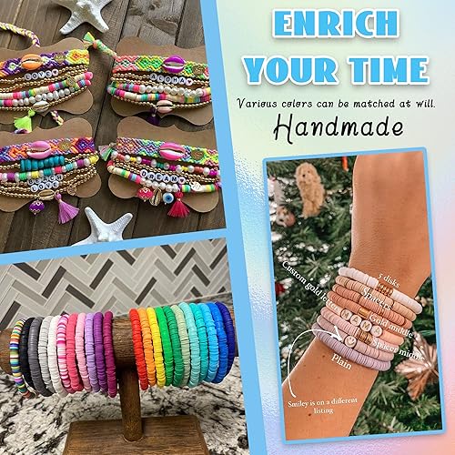 Miniatura 5 de GREENTIME Kit de 8696 cuentas de arcilla para hacer pulseras, 102 colores, cuentas redondas planas para hacer pulseras, 5 cajas de cuentas de