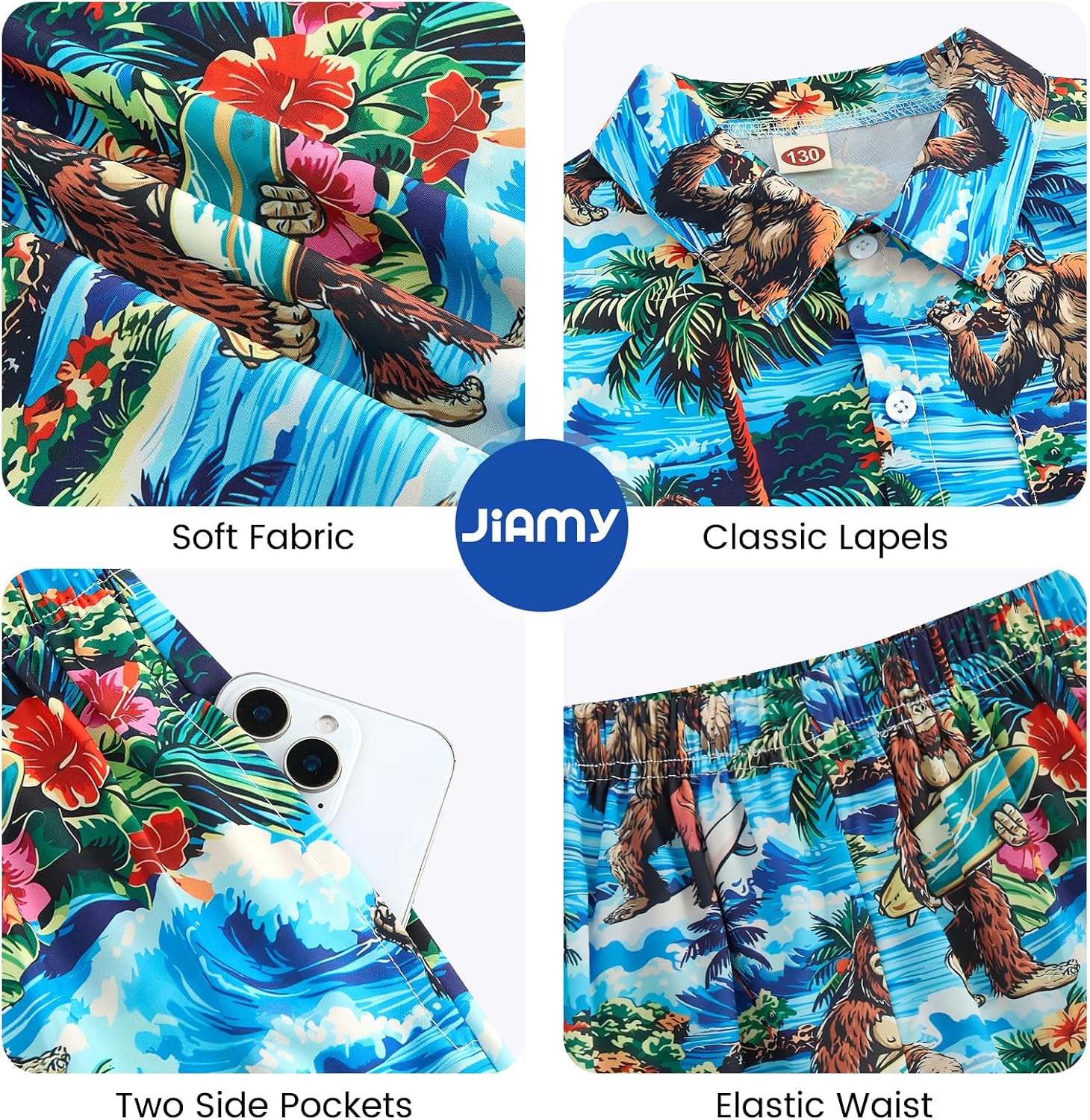 JiAmy Boys 2 Pcs Hawaiian Outfit Button Down Short Sleeve Summer Shirt and Shorts Set with Pockets 4-12Y