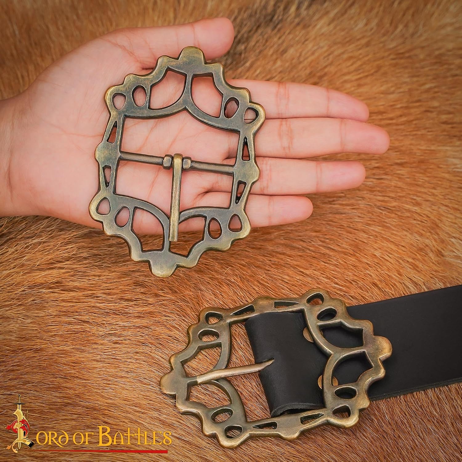 Lord of Battles Medieval Buckle Leather Belt Buckles Fantasy Antique Brass Buckle for Bags, Belts, Hats DIY Leather Accessory