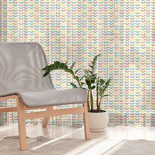 Miniatura 6 de Ambesonne Arrow Tulle Curtains with Rod Pocket, Illustration of Colorful Repetitive Arrows Pointing Downwards on a Plain Background, Sheer Drape for