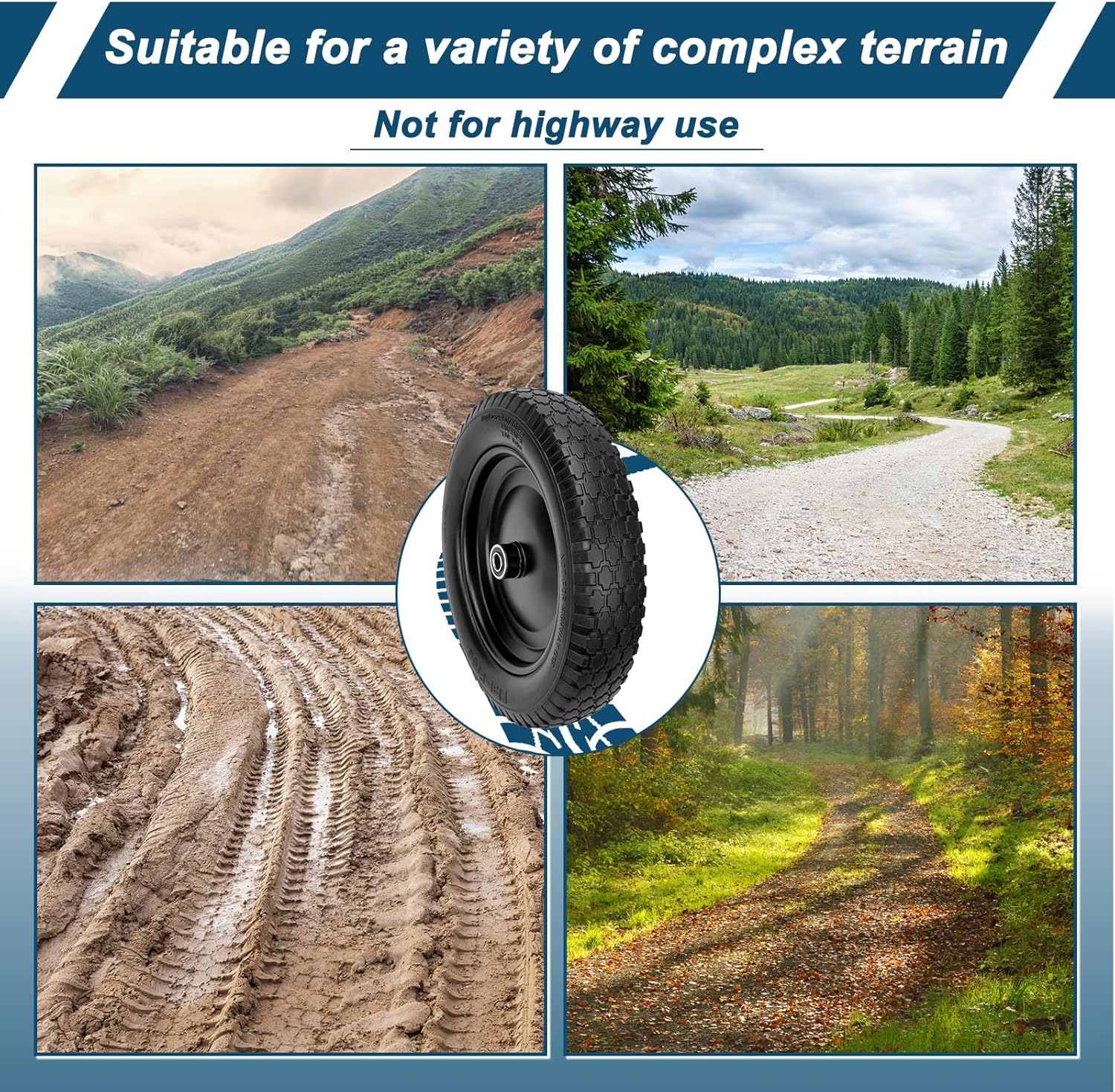 4.80/4.00-8" Flat Free Tire and Wheel 14.5" Solid Flat-Free Replacement Tire with 5/8"& 3/4" Axle Borehole, Adjustable Centered Hub 3-7" for Wheelbarrow Garden Trailer and Trolley by Cenipar