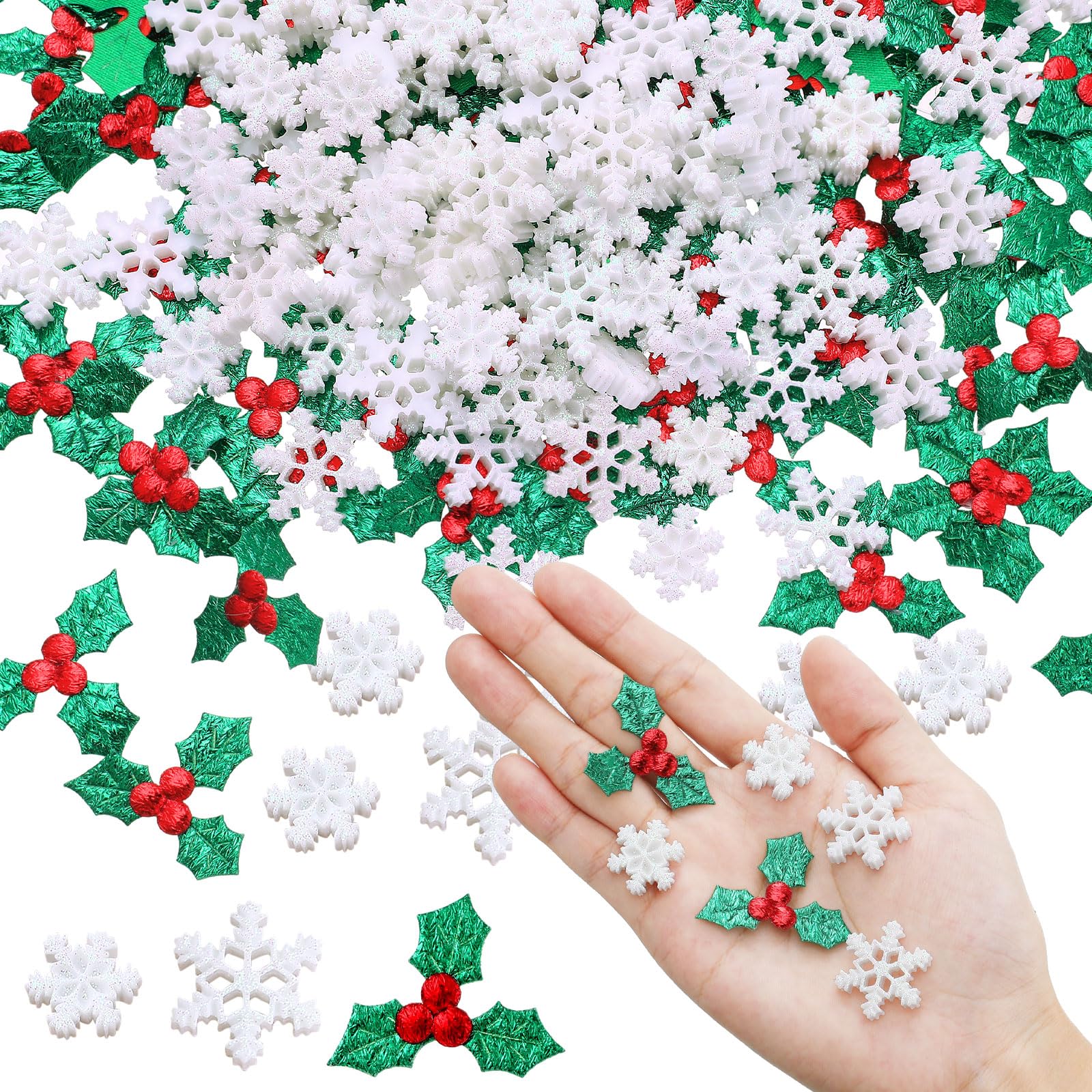 100 Pcs Mini Resin Snowflake & Holly Leaves - Tiny Christmas Decor For DIY Crafts, Tree Ornaments, Gift Embellishment - View #11
