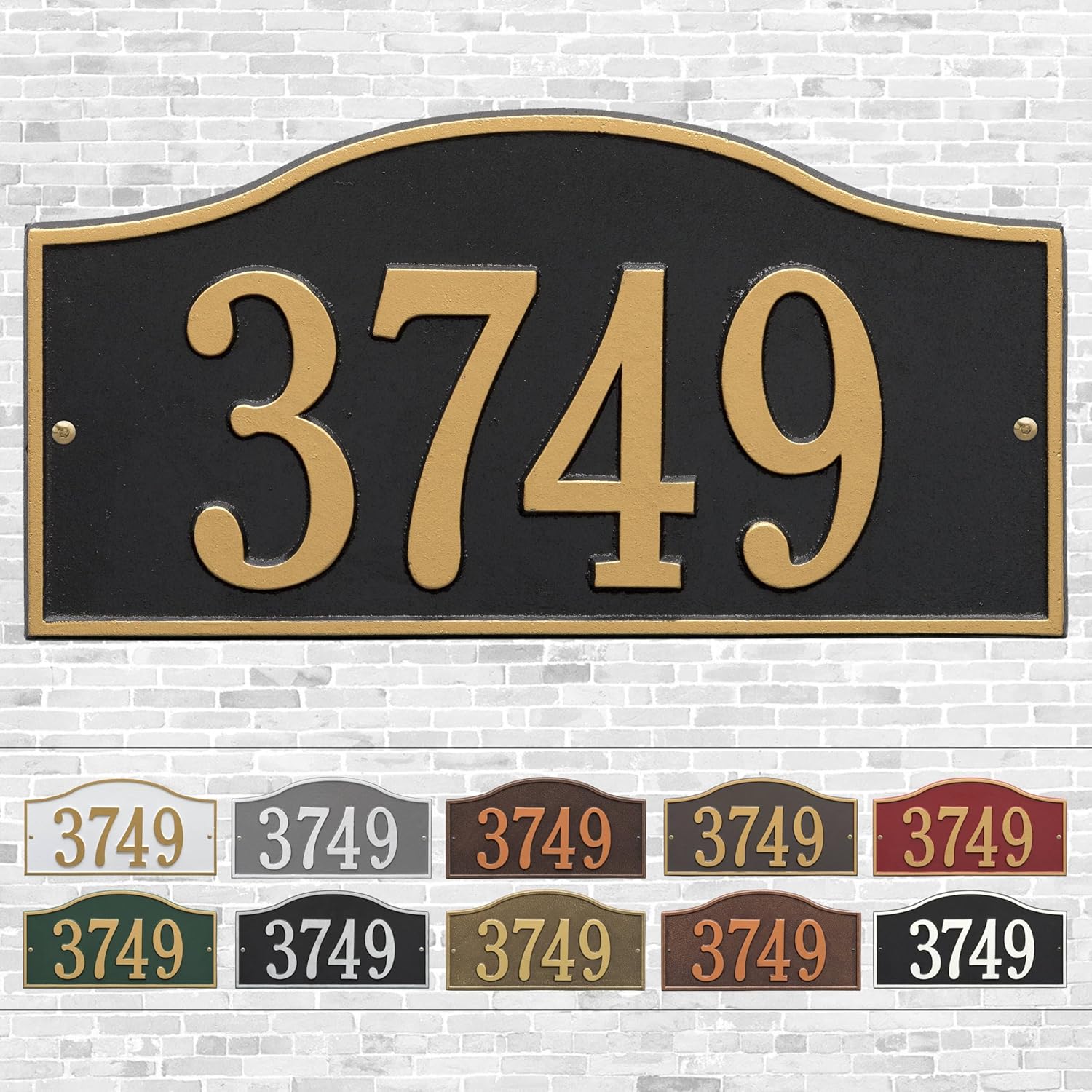 Whitehall Rolling Hills Address Plaque – Personalized Cast Metal House Number Sign, Standard One Line Wall Plate – Ideal for Home, Mailbox, Street, Driveway, & Lawn – 11 Colors Available, 15"Lx7.5"W
