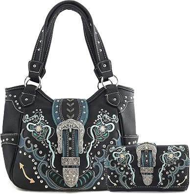 Zelris Floral Poppy Buckle Western Women Conceal Carry Tote Handbag Purse Set