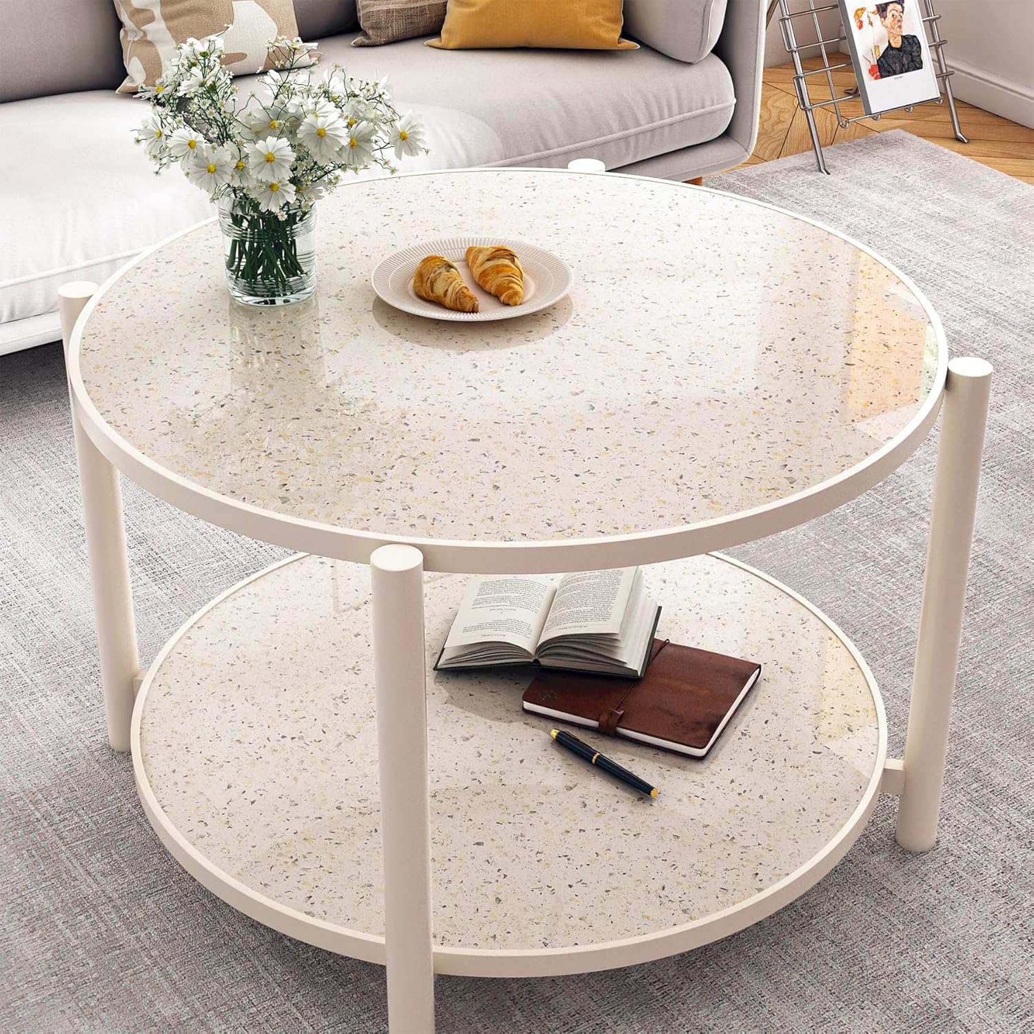 Decotalk 30"x200" Beige Granite Contact Paper Peel and Stick - Beige Countertop Contact Paper Waterproof Granite Countertop Vinyl Wrap Terrazzo Wallpaper for Kitchen Counter Removable Wallpaper