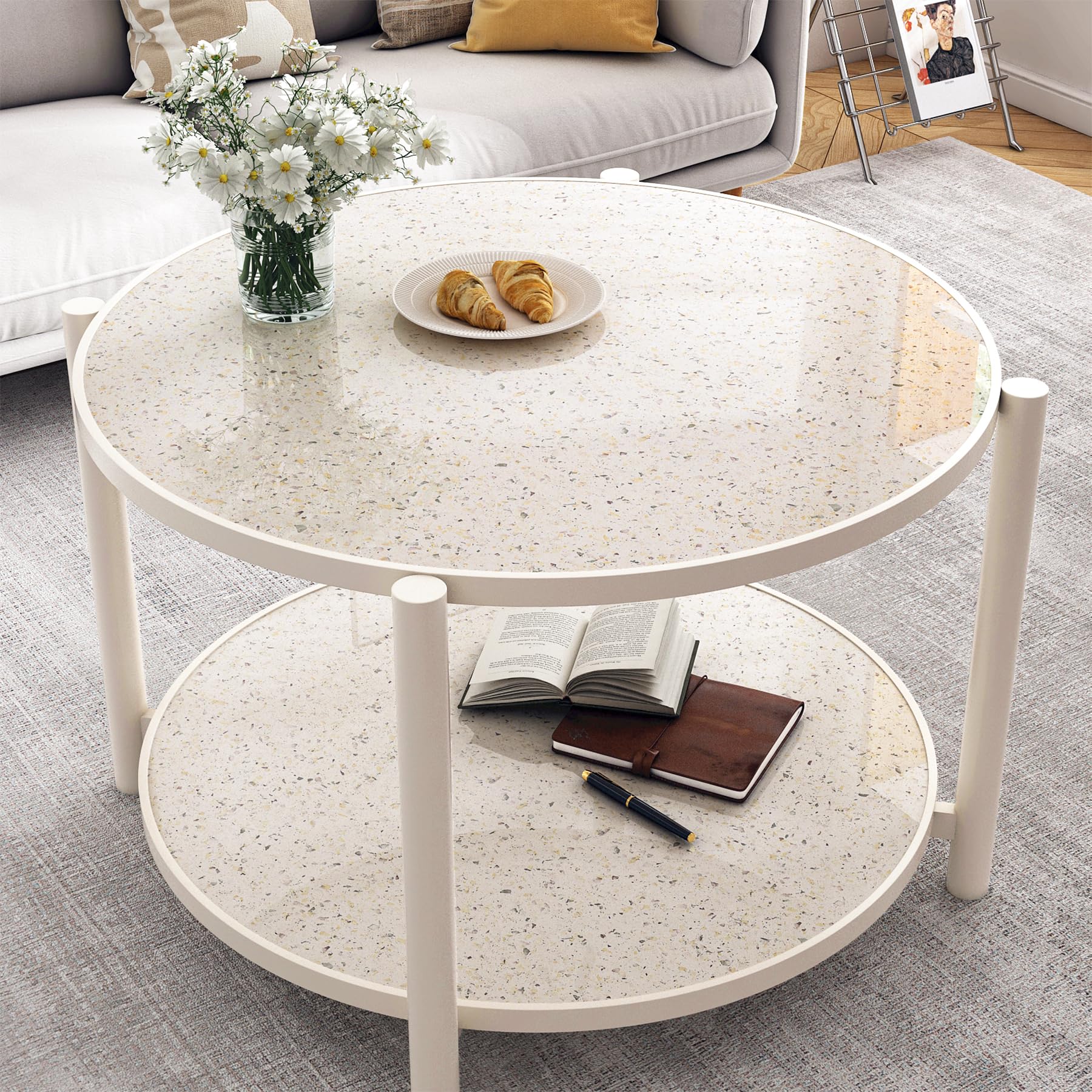 Decotalk Papel de contacto grande de granito beige de 35 x 120 pulgadas para encimeras, papel de contacto de granito beige impermeable para encimeras, papel tapiz de granito beige para encimera de