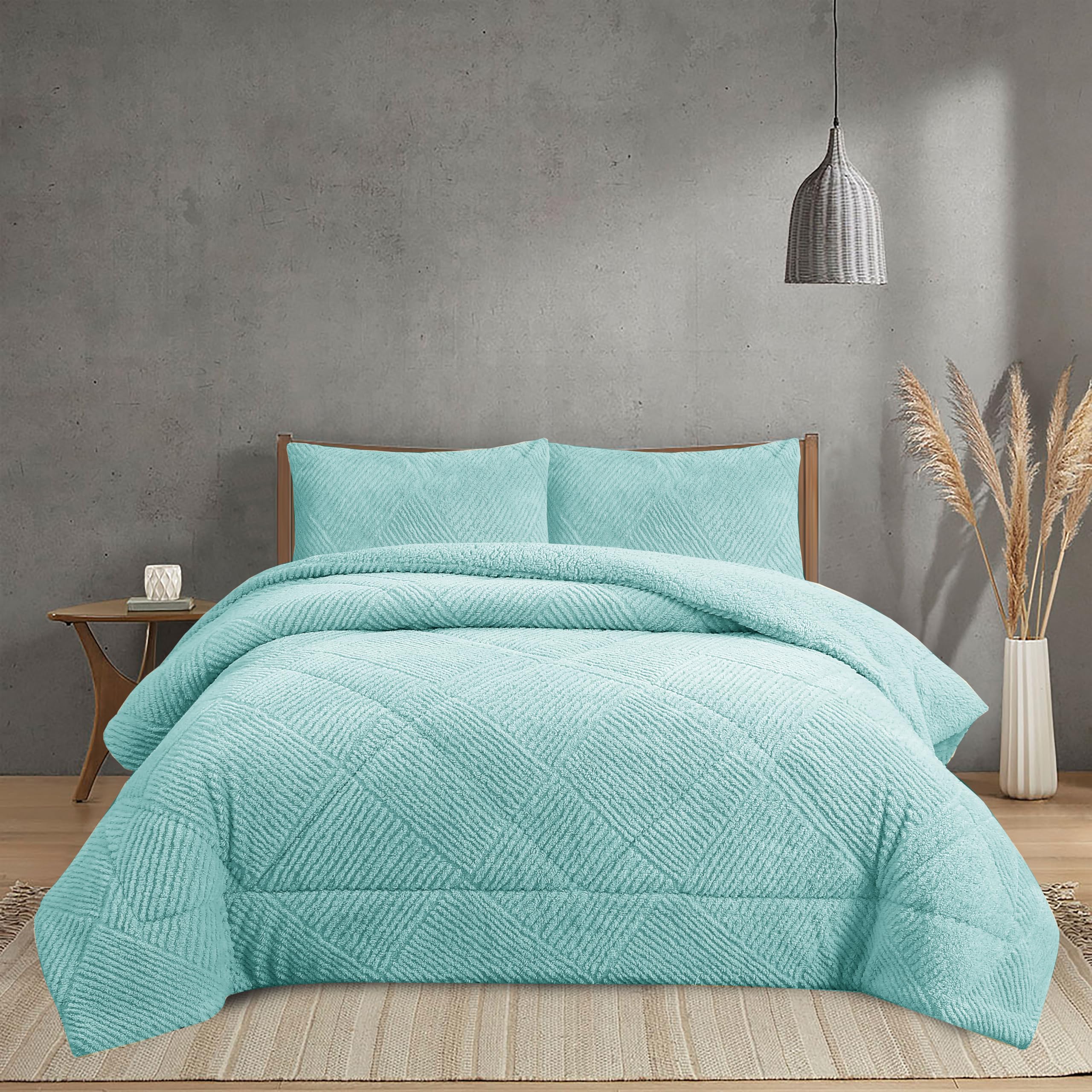 NH NOVOTEXTIL HOGAR Edredón Invierno Sherpa Cama 90 (180x260) Extra Grueso 560gr/m2 Efecto Borreguito - Edredón Suave, Cálido y Transpirable con 1 Funda Almohada (50x70) (Belfast Agua)