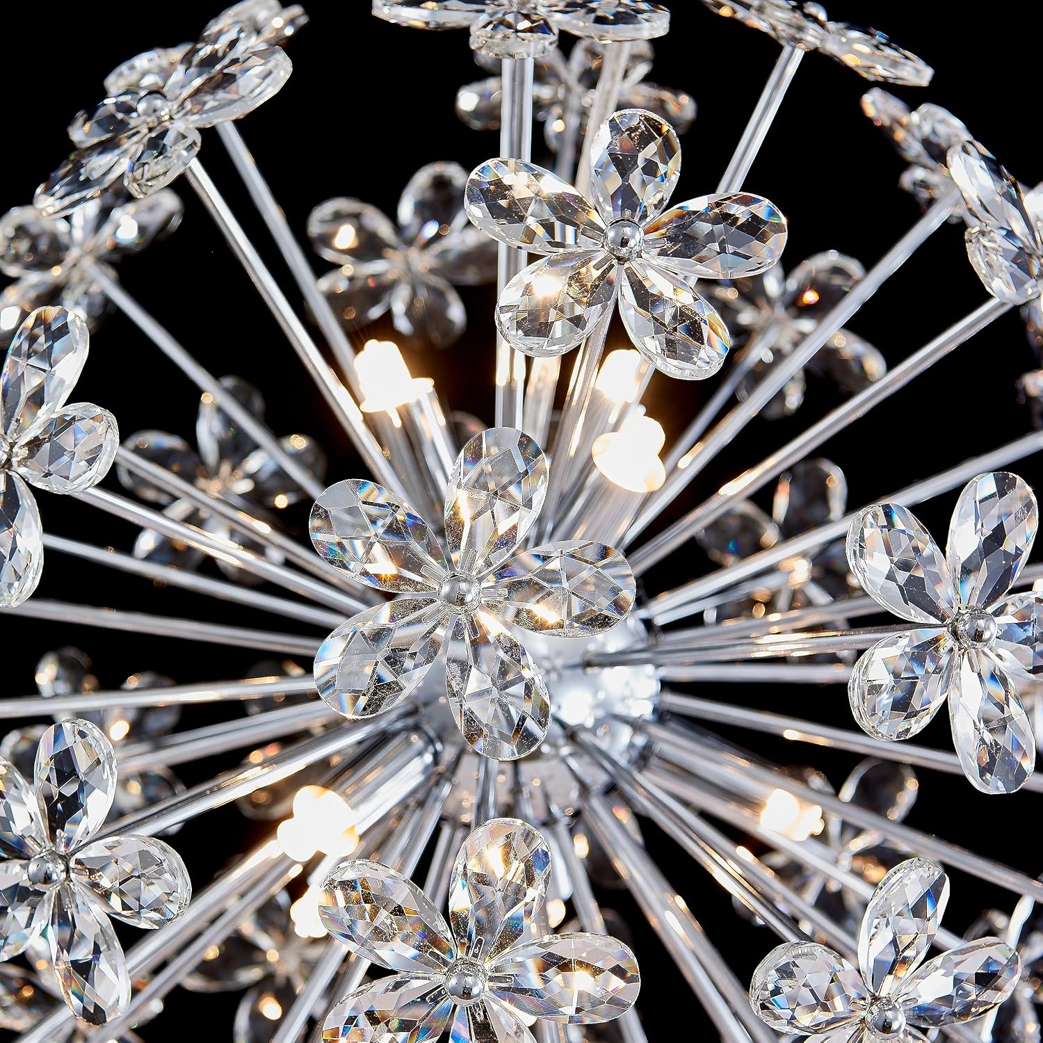 Shrine Lighting Dandelion Crystal Chandeliers, Modern Design, Firework Pendant Light Fixture for Living Room Space, H17'' x D17'', Adjustable Chains 59'', G9*9 Sockets, Chrome Finish Frame