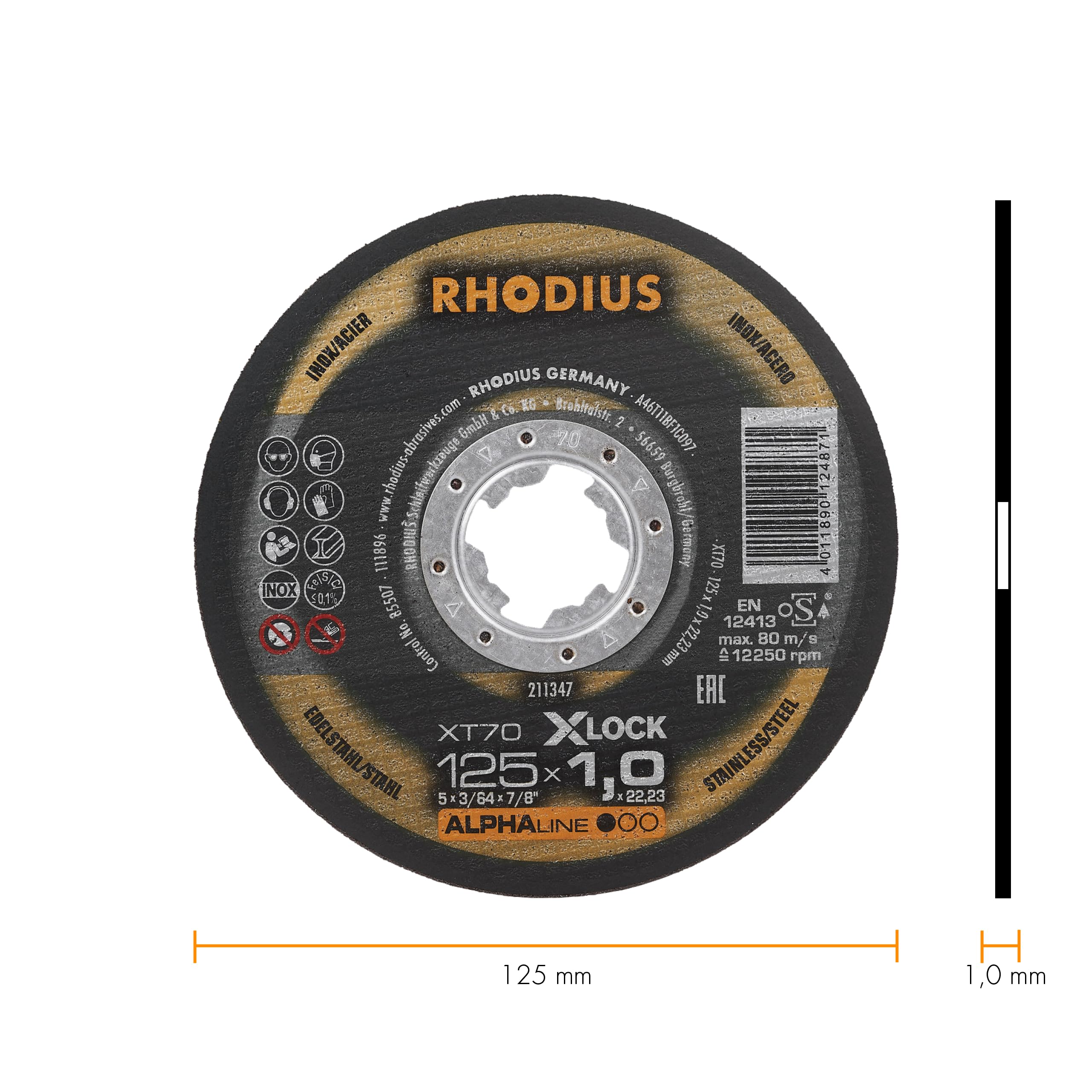 RHODIUS XT70 X-LOCK Lot de 25 disques à tronçonner en métal extra fins Fabriqué en Allemagne