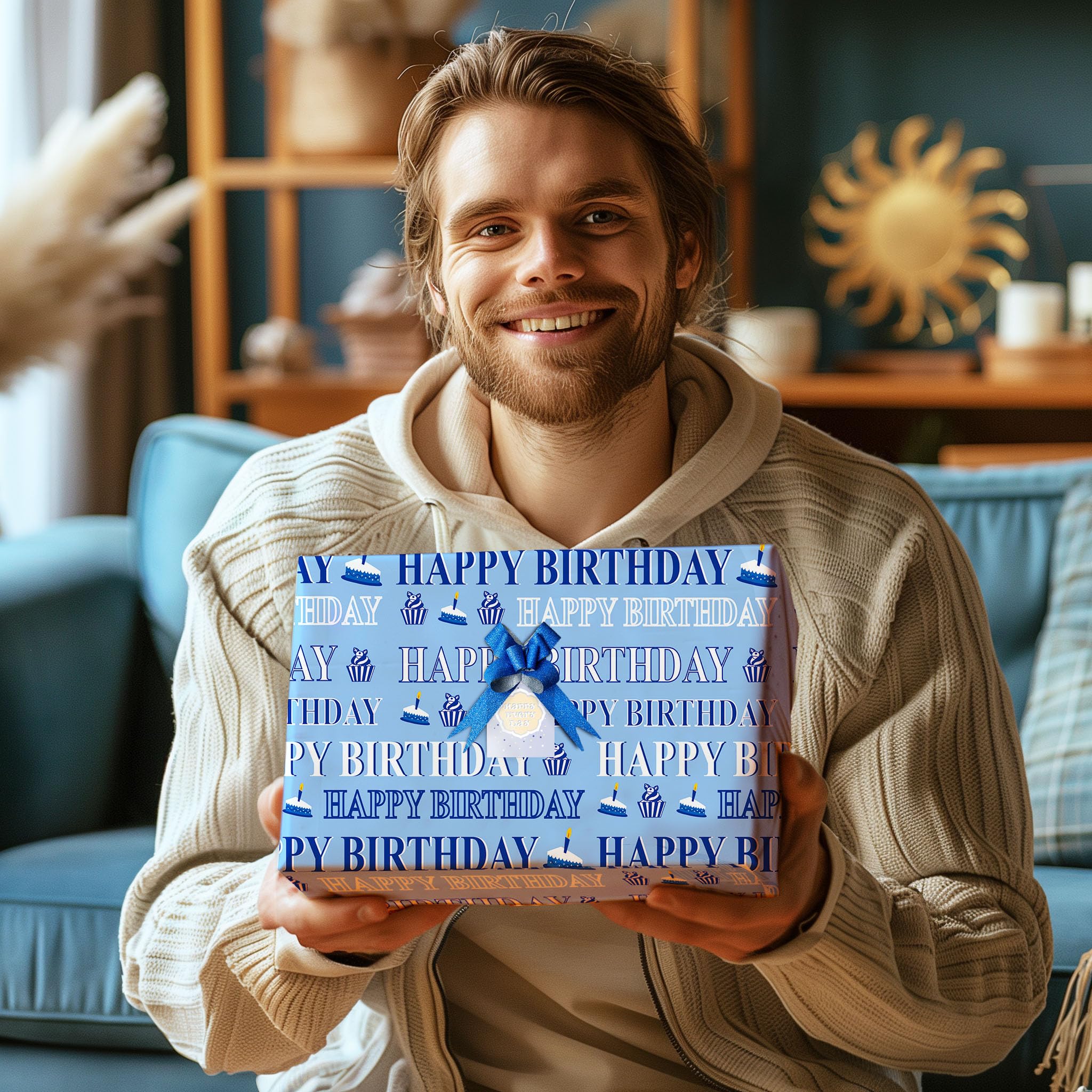 Carta Da Regalo,Carta Da Regalo Compleanno 85 * 60cm Grande Formato Con 4 Mosca Blu,4 Biglietto Auguri,4 Etichettecarta Regalo Per Bambino Ragazze Ragazzi Donne Uomini