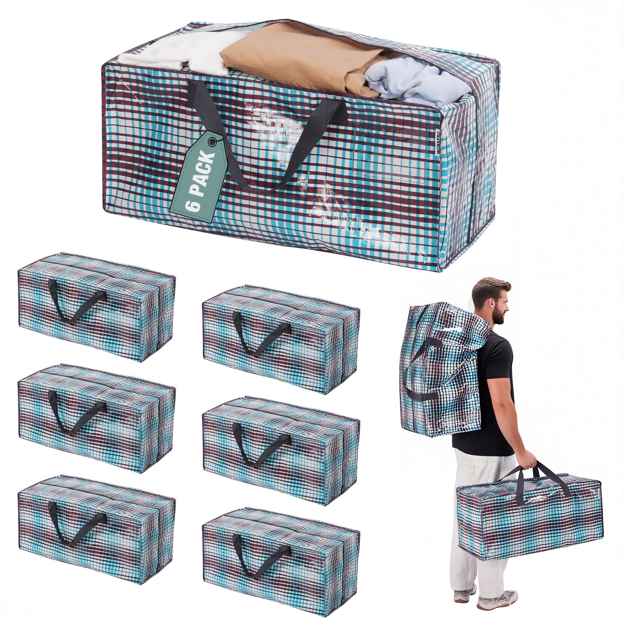 WORKPRO 6 Pack Extra Large Moving Bags with Backpack Straps &amp; Handles