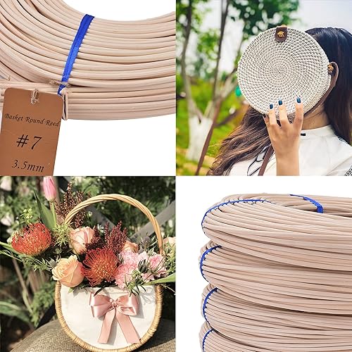 Miniatura 5 de VFULIE Cesta redonda de caña #4 de 0.098 in de bobina de 1 libra, caña de tejer para hacer sillas y tejer de mimbre, suministros de fabricación de
