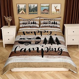 Castle Fairy Happy Camping Duvet Cover RV Camper Comforter Cover (No Comforter),Western Farmhouse Style Bedding Set,Camping Car Painting Bedspread