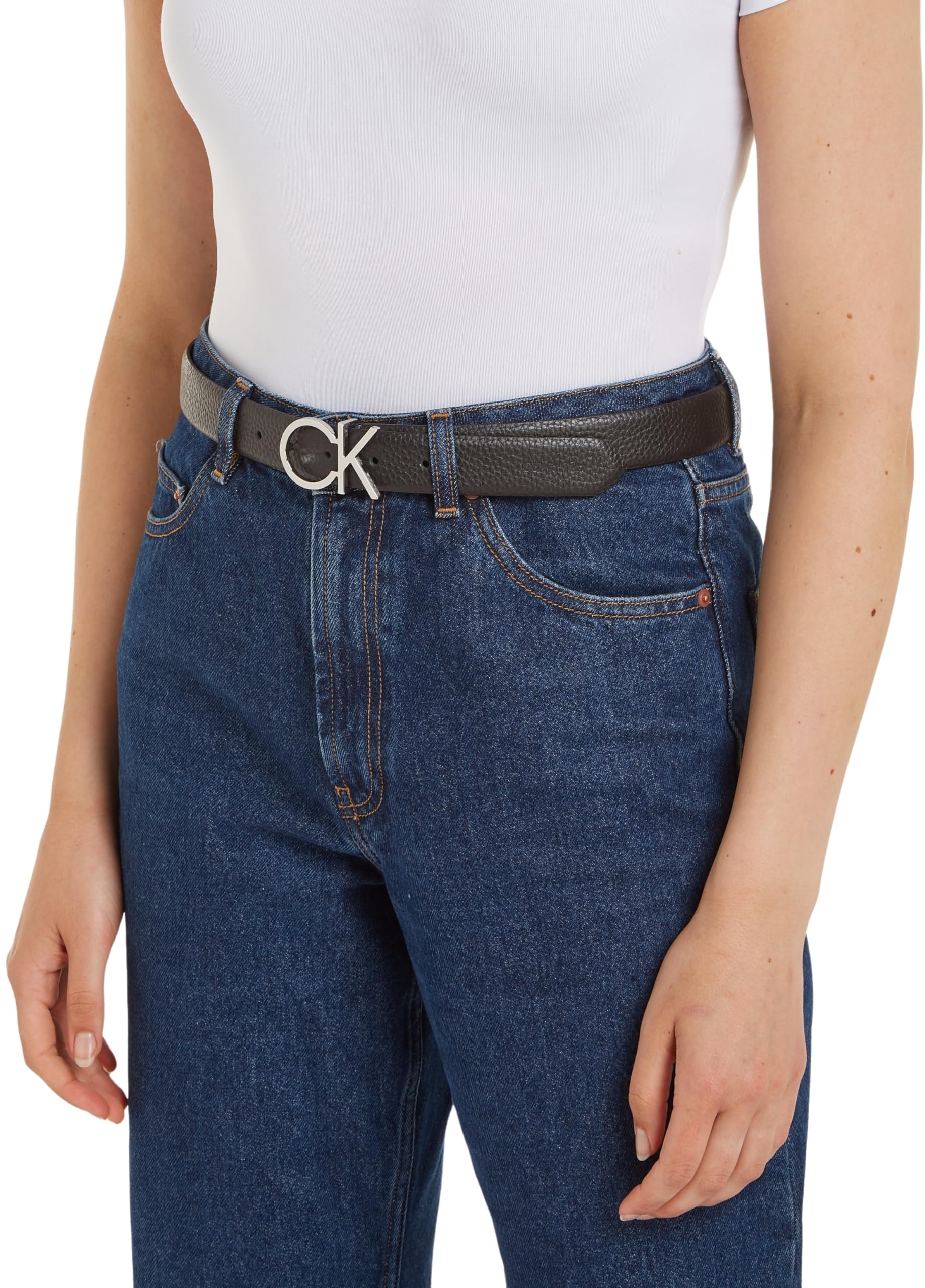 Calvin Klein Ceinture Femme Ck Logo Belt 3.0 Pebble Cuir