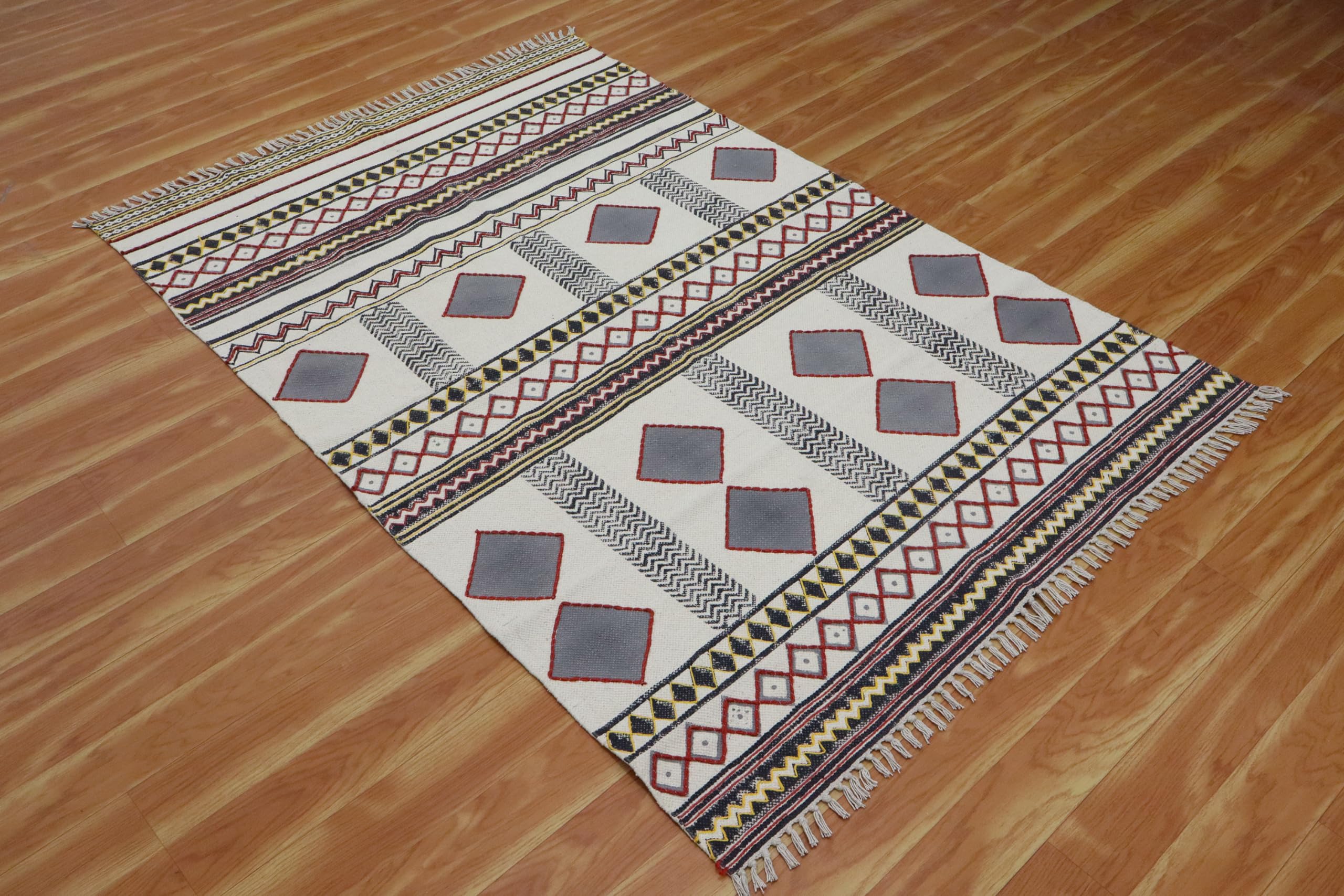 Kelim Teppich, 5 x 50 cm, Boho-Teppich, grau-schwarz, Baumwolle, Dhurrie, marokkanischer Teppich, für drinnen und draußen, Flachgewebe, Teppiche für Zuhause, Foyer, Korridor, Läufer, Hotels,
