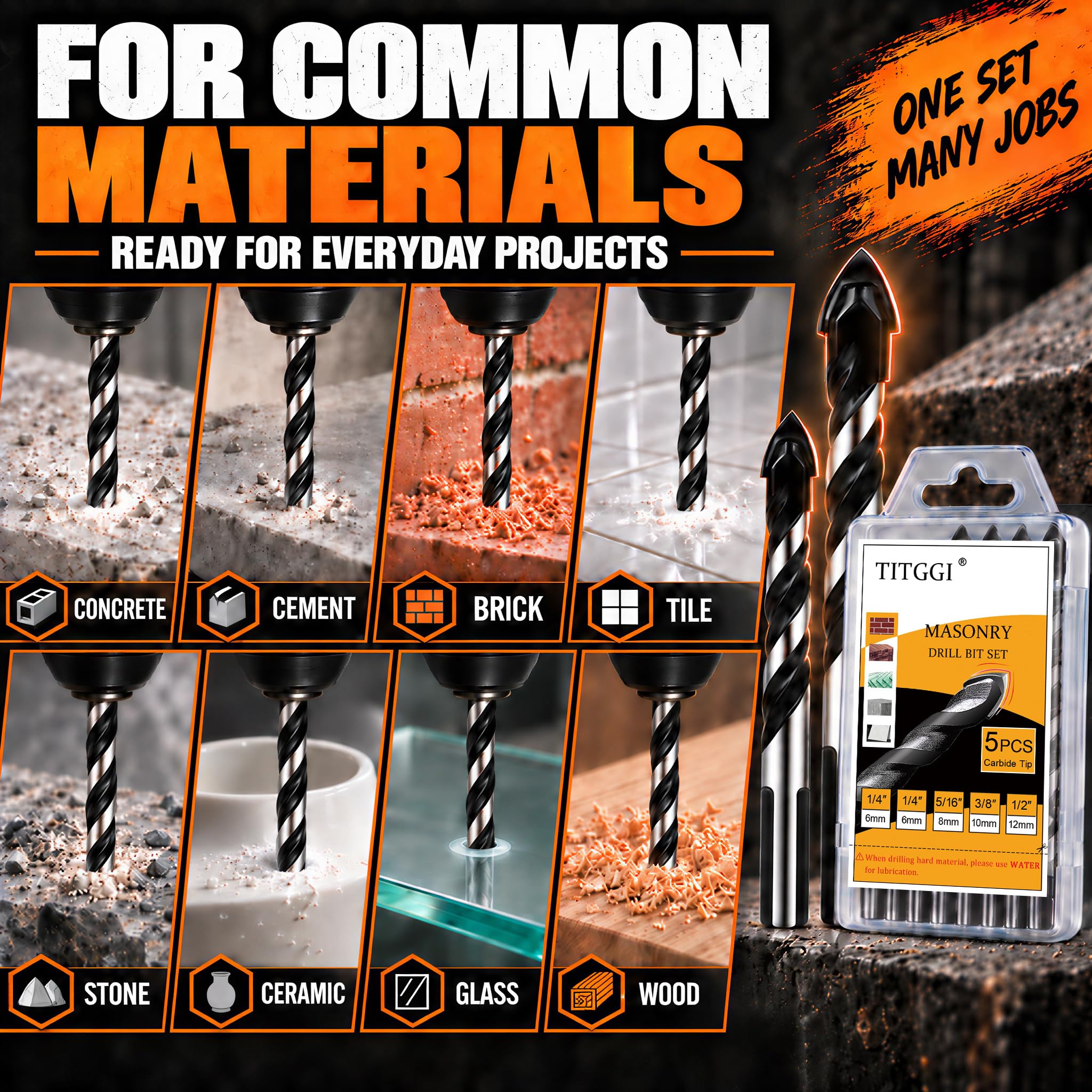 Masonry Drill Bit Set - 5 Piece Carbide Bits -3 Masonry Drill Bit Set - 5 Piece Carbide Bits -3