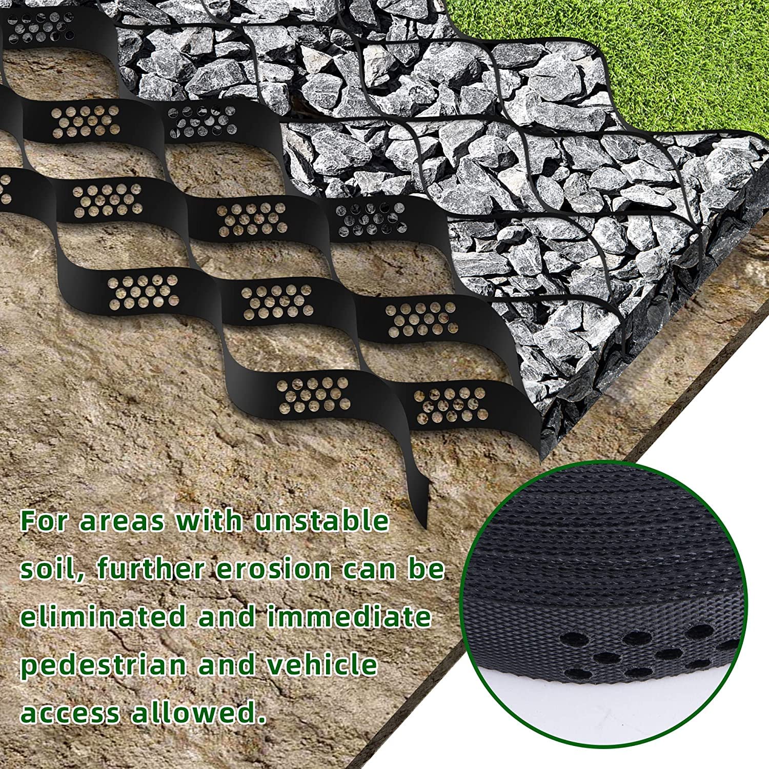 30m² Stabilizzatore Ghiaia Geogriglia, Stabilizzatore de Ghiaia per Ghiaia/carrabile/muri di Sostegno, Griglia in Geocell Plastica Flessibile Espandibile Lastra da Giardino
