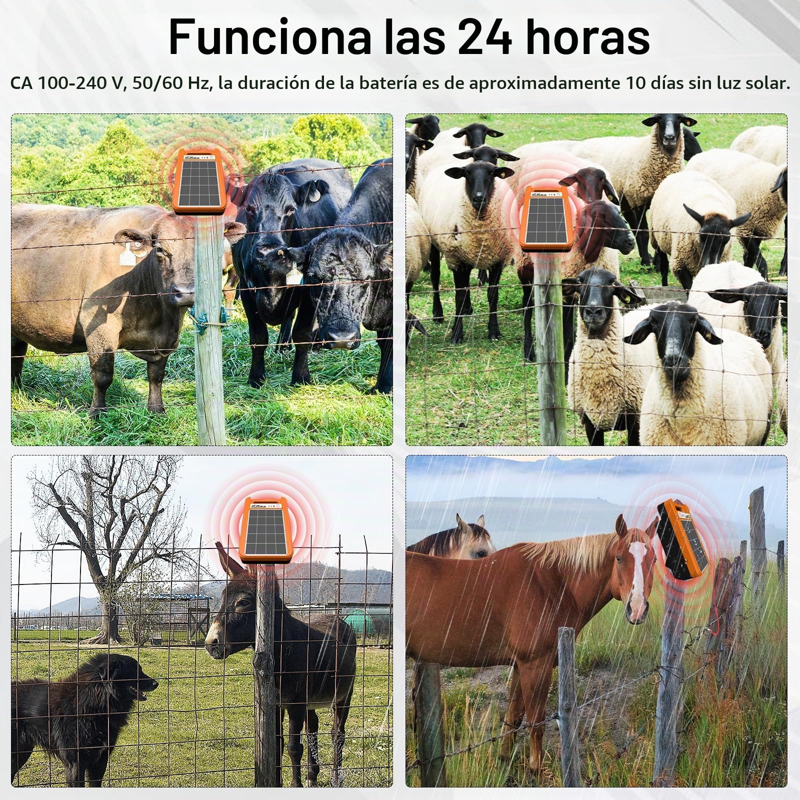 Cercas Eléctricas, Energizador Solar Para Cercas Eléctricas 8Kv 0.2J Energizador Para Cercas Eléctricas 1.5Km Para Aves Corral Panel Solar 3W Batería Litio 10400Mah IP55 Resistente Intemperie