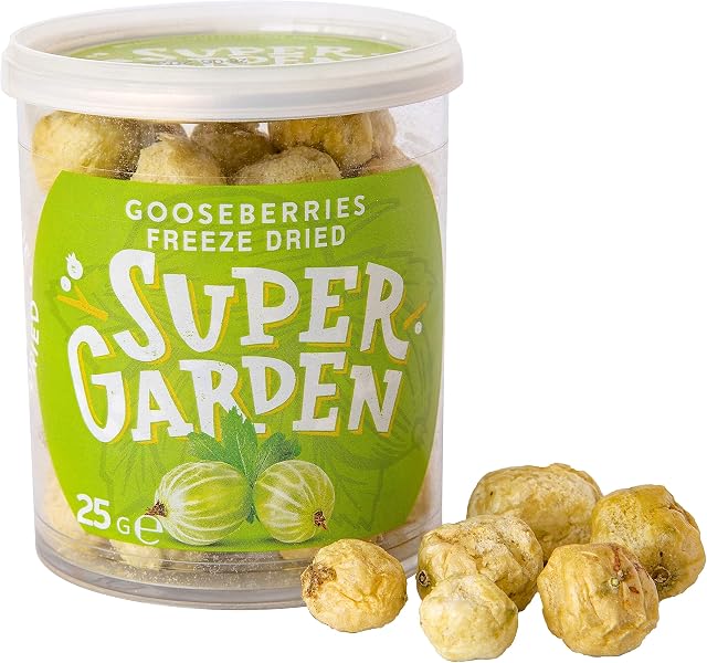 Liofilizowany Agrest - Liofilizowane Owoce - Pyszny i 100% Czysty Liofilizowany Agrest - Bez glutenu, konserwantów i dodatku cukru - Liofilizowana żywność Super Garden, 25g