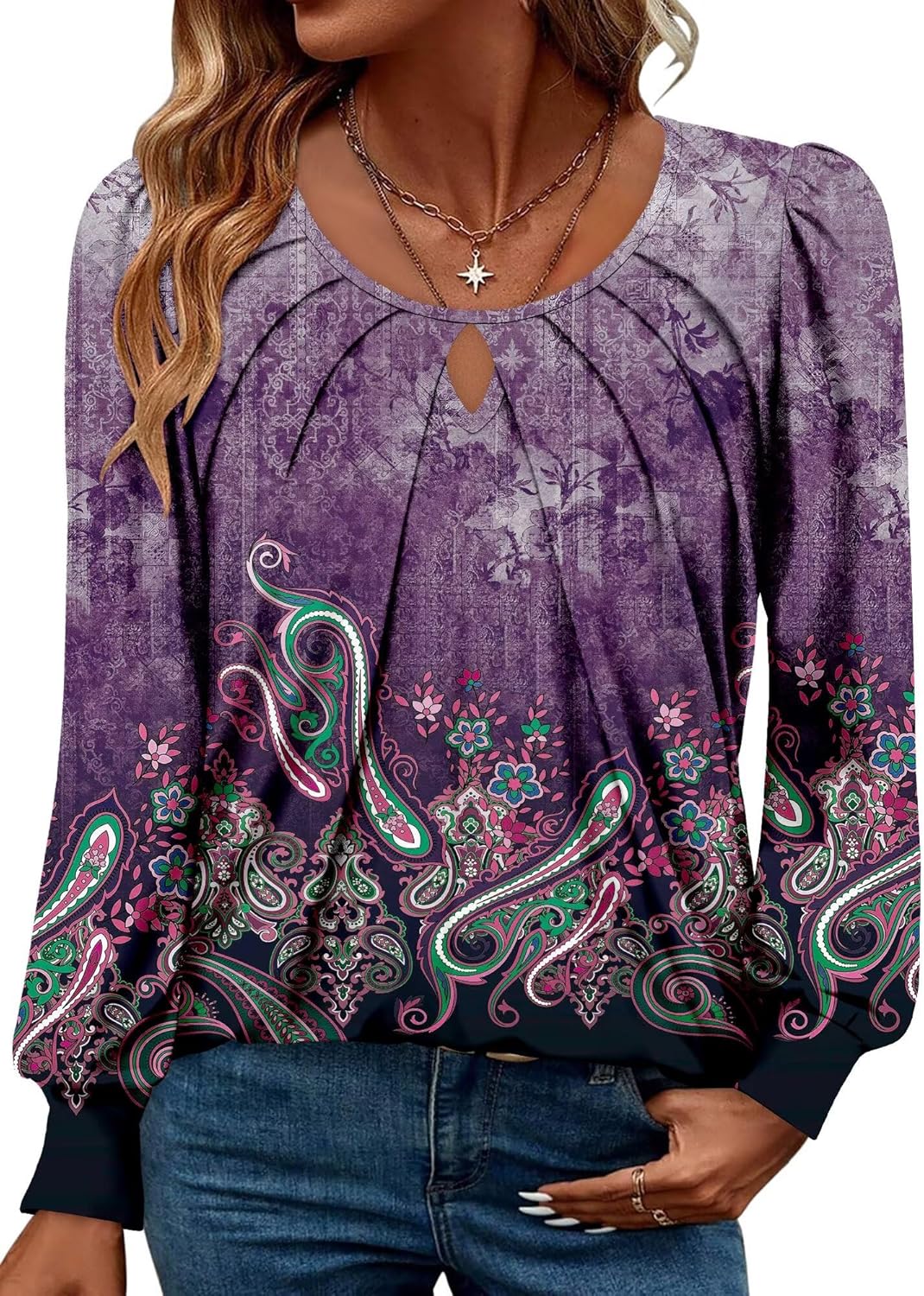ONLYSHE Women Long Sleeve Shirts Ladies Floral Tops Fall Clothing - Image 2