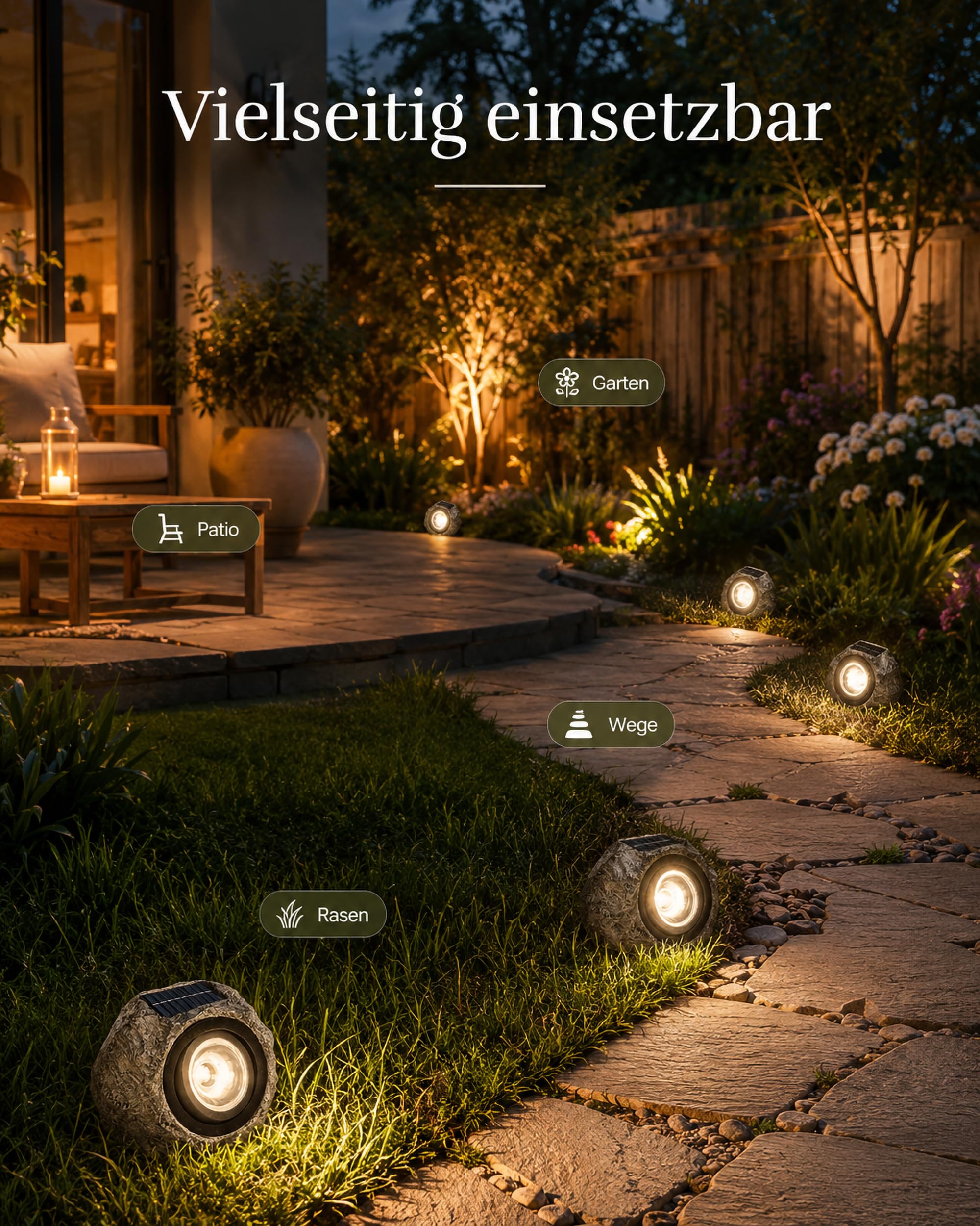 ACMHNC Solar Steinleuchten für außen, Ip65 Wasserdichte LED Gartenlampe in Naturstein-Optik, Warmweiße Bodenleuchten aussen Deko Solarsteine für Garten, Rasen,Wege,Patio, Yard