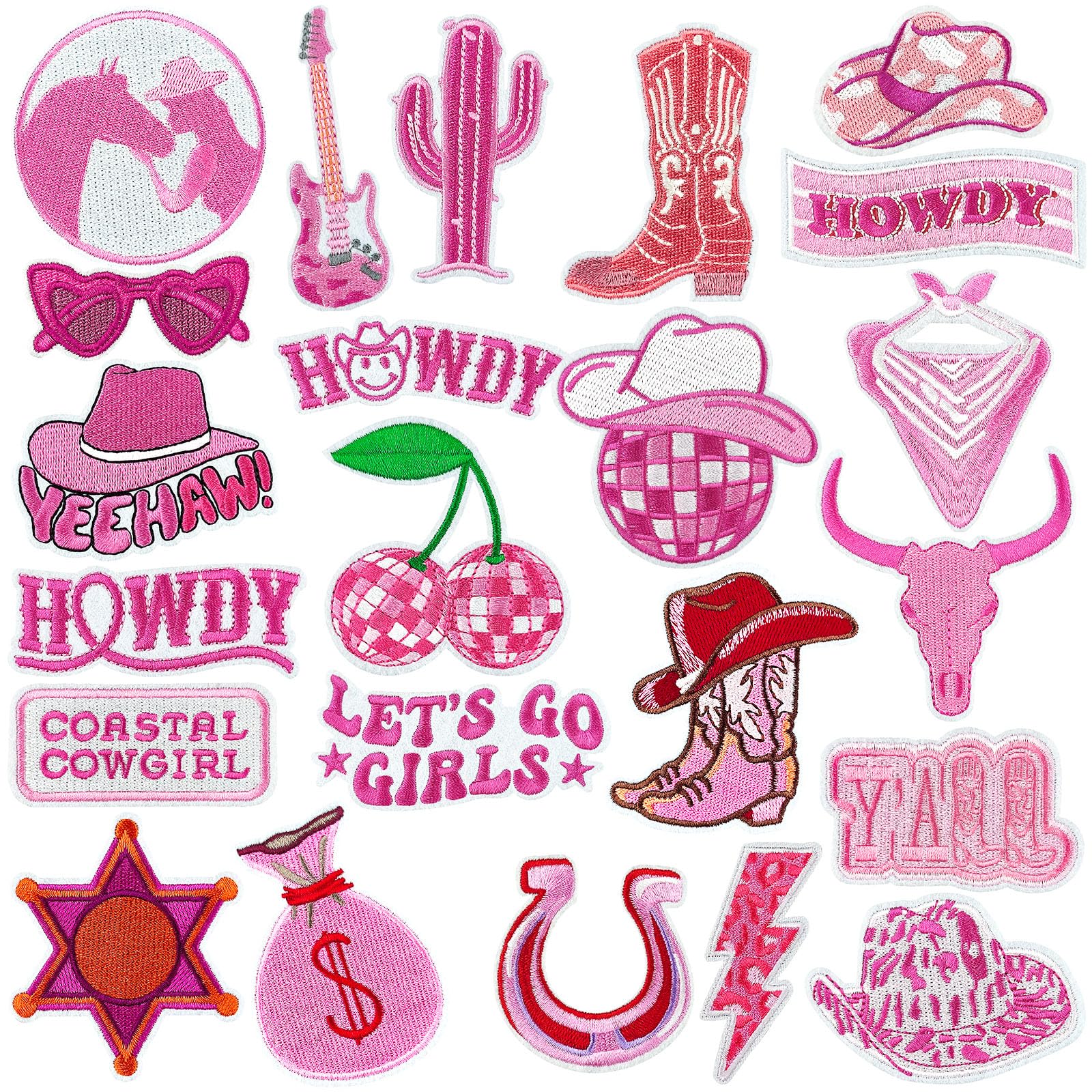 Amazon.co.jp: ウェスタンアイロン接着パッチ ピンク カウガール 刺繍