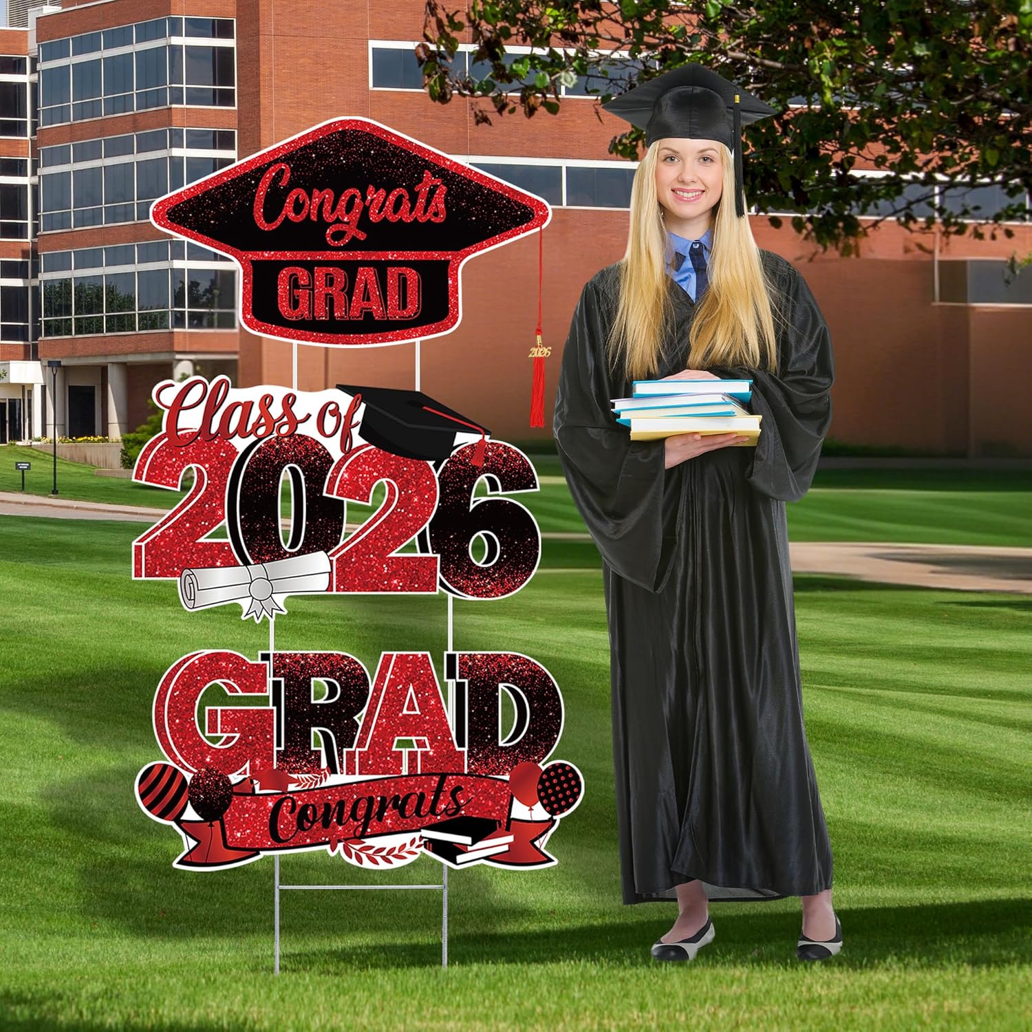 Graduation Yard Signs Class of 2026, 3-Pack Maroon Congrats Grad Yard Sign with Metal Stakes and Whiteboards for Graduation Party Decorations Outdoor Party Supplies