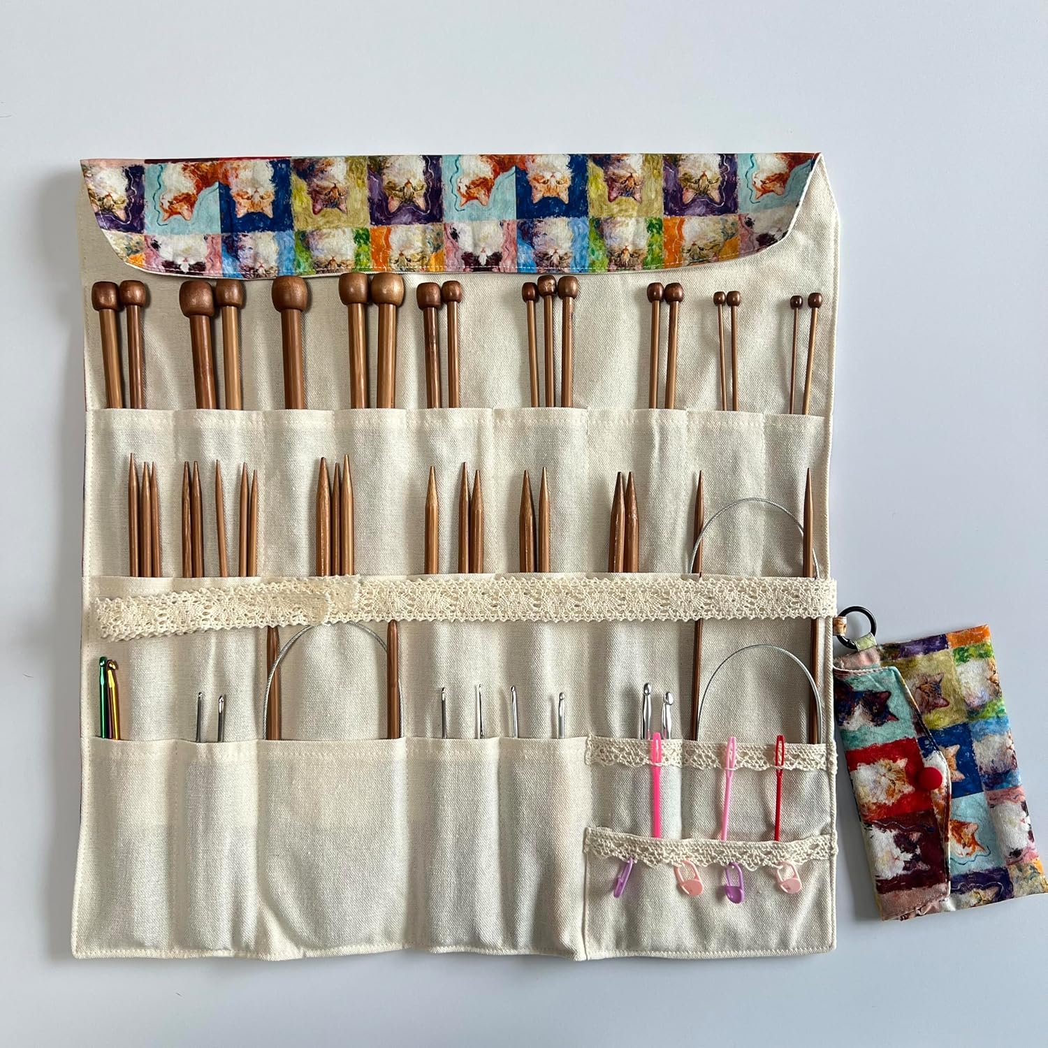 Knitting Needle Case, Crochet Hook &Circular Needles Organizer (up to 14")