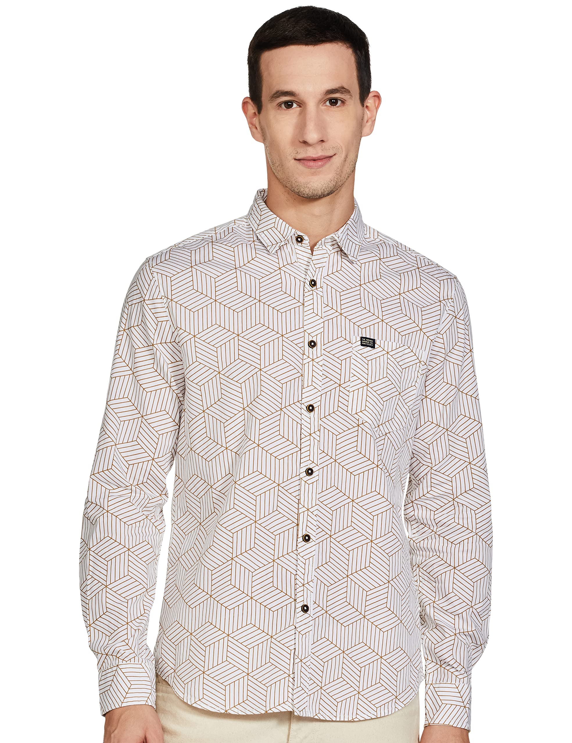 the indian garage co Men Cotton Regular Fit Geometric Printed Full Sleeves Spread Collar Casual Shirt-picture-26