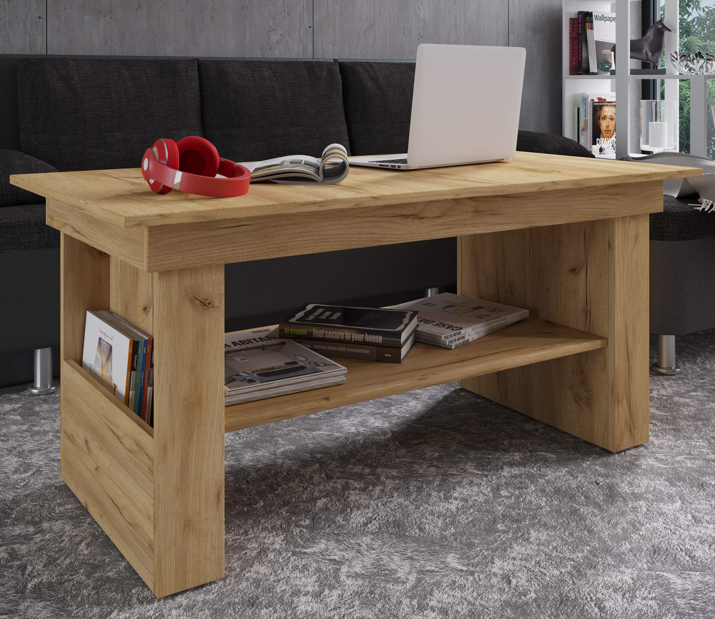 VCM Holz Couchtisch Schlicht | Maße ca. H. 52 x B. 115 x T. 58 cm | Wohnzimmertisch - Kobila höhenverstellbar ausziehbar Honig-Eiche