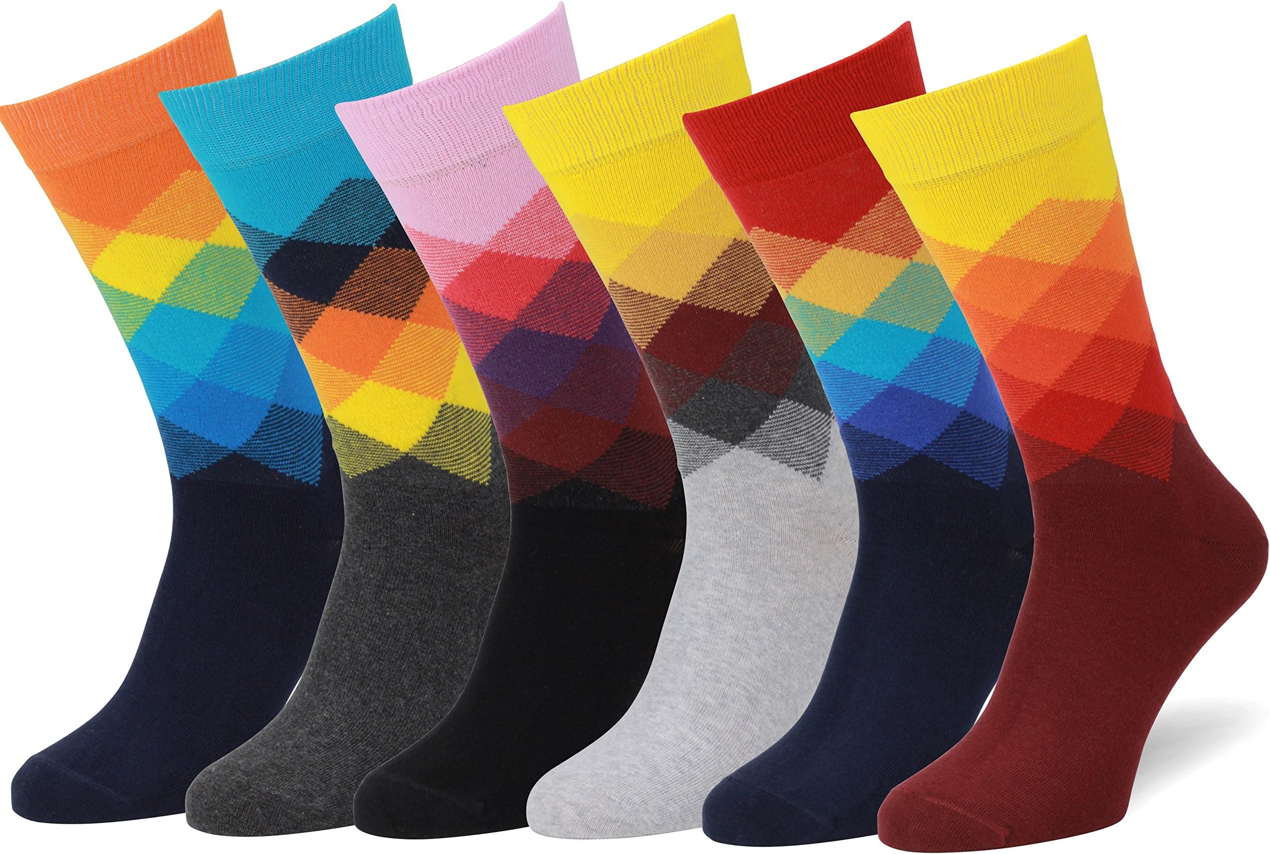 6 Pack Colorful Cotton Fun Bright Patterned Socks, European Made, Men's Women's