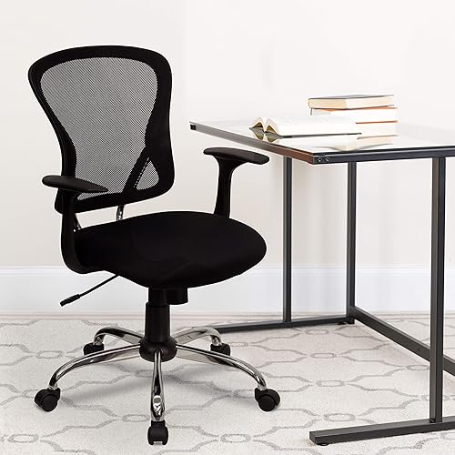 Miniatura 2 de Flash Furniture, silla de oficina de malla, altura a mitad de la espalda, negra, con base acabada en cromo, Malla Metal, Negro Negro