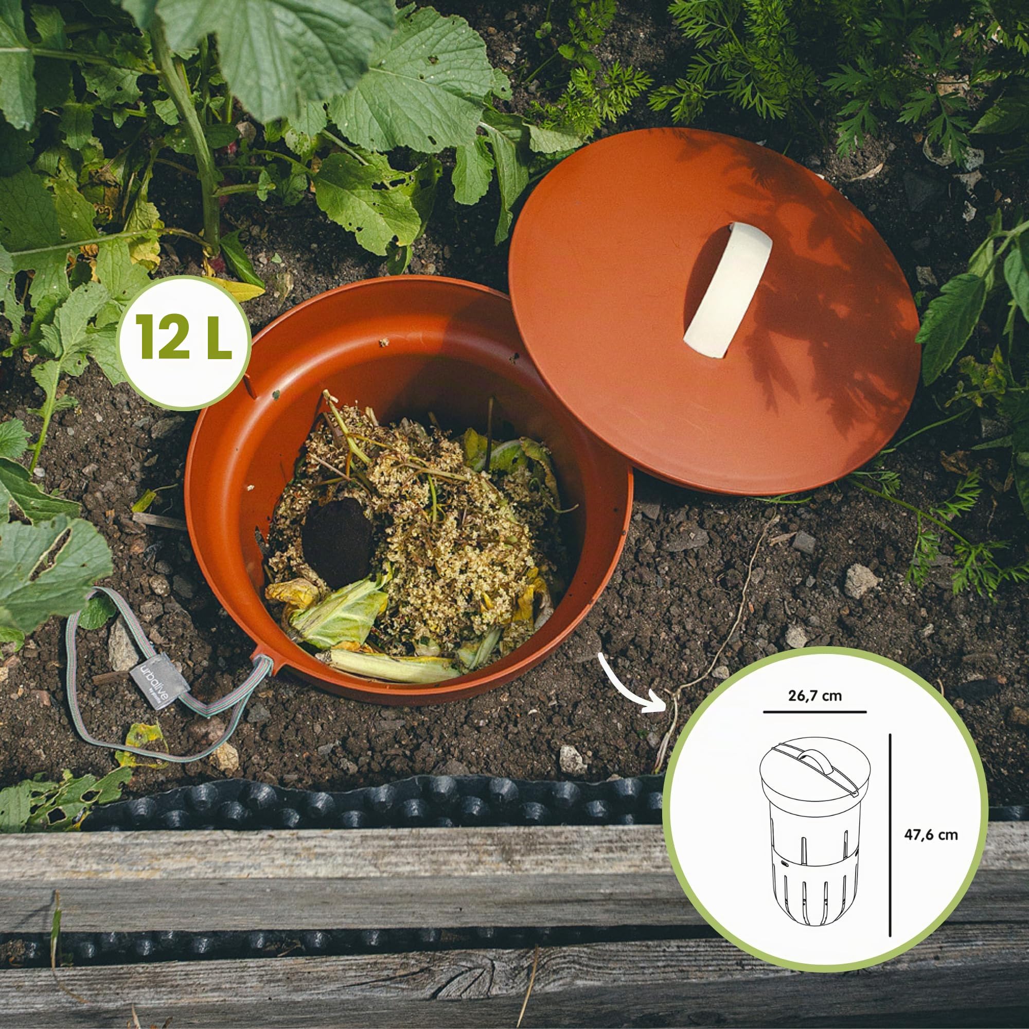 Urbalive - Compostador para Gusanos (12 L, para jardín subterráneo, para excavar, de plástico Reciclado), Color Terracota