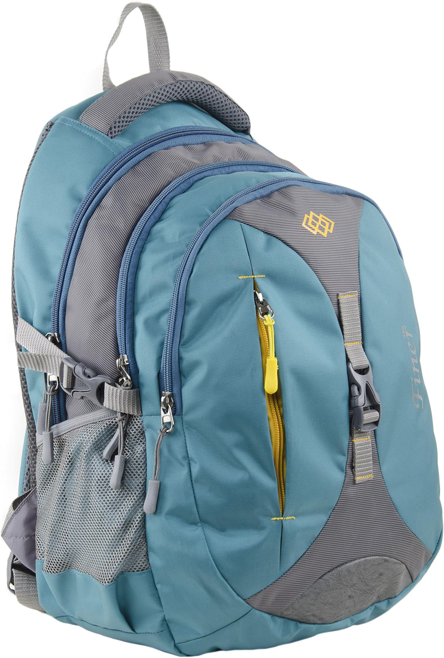 FINER Men's Casual Fashionable 34 L Nylon and PU Waterproof Business Laptop Backpack with Rain Cover (Grey and T Blue/C Green)