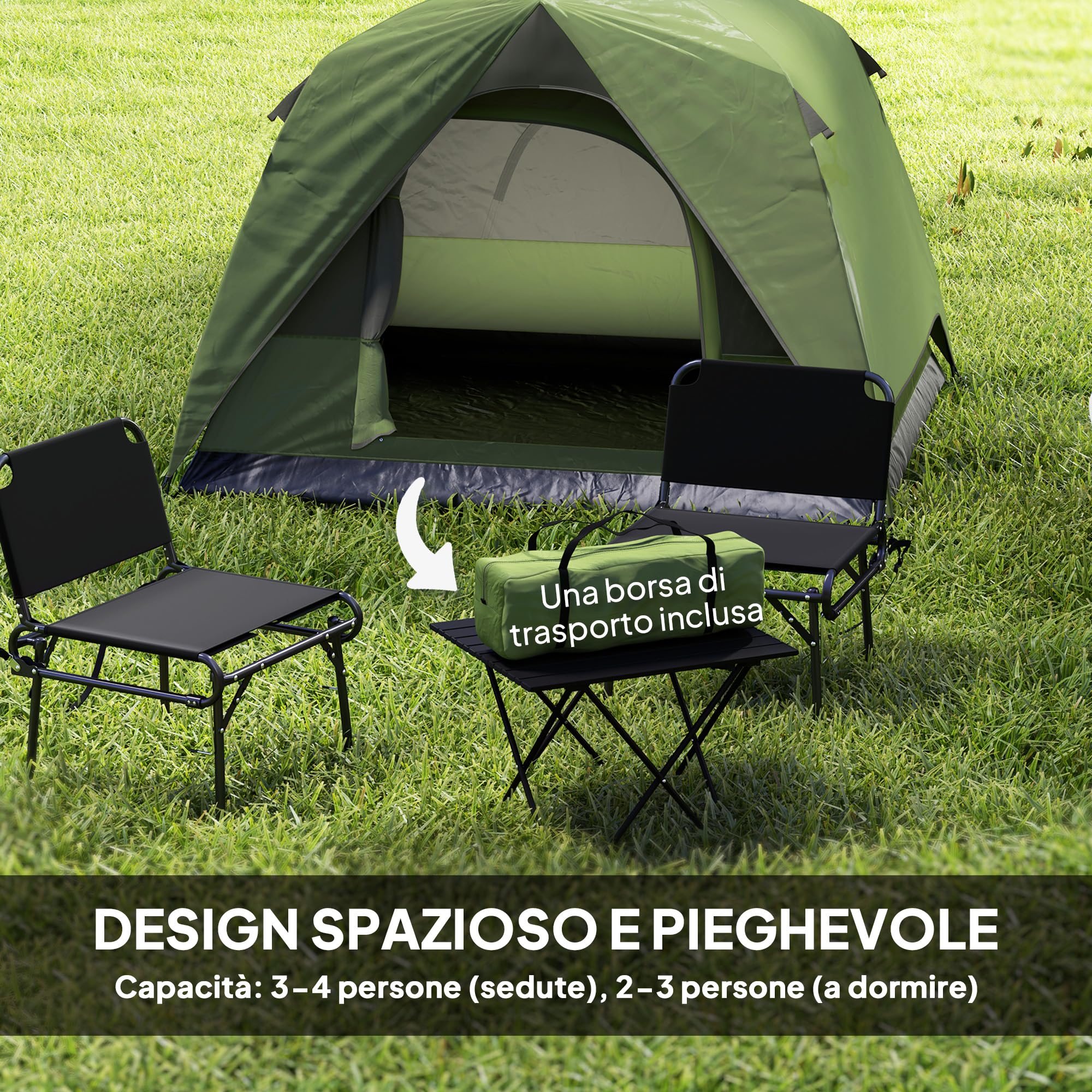 Outsunny Tenda da Campeggio 3 Persone Impermeabile 3000mm a Cupola con Pavimento