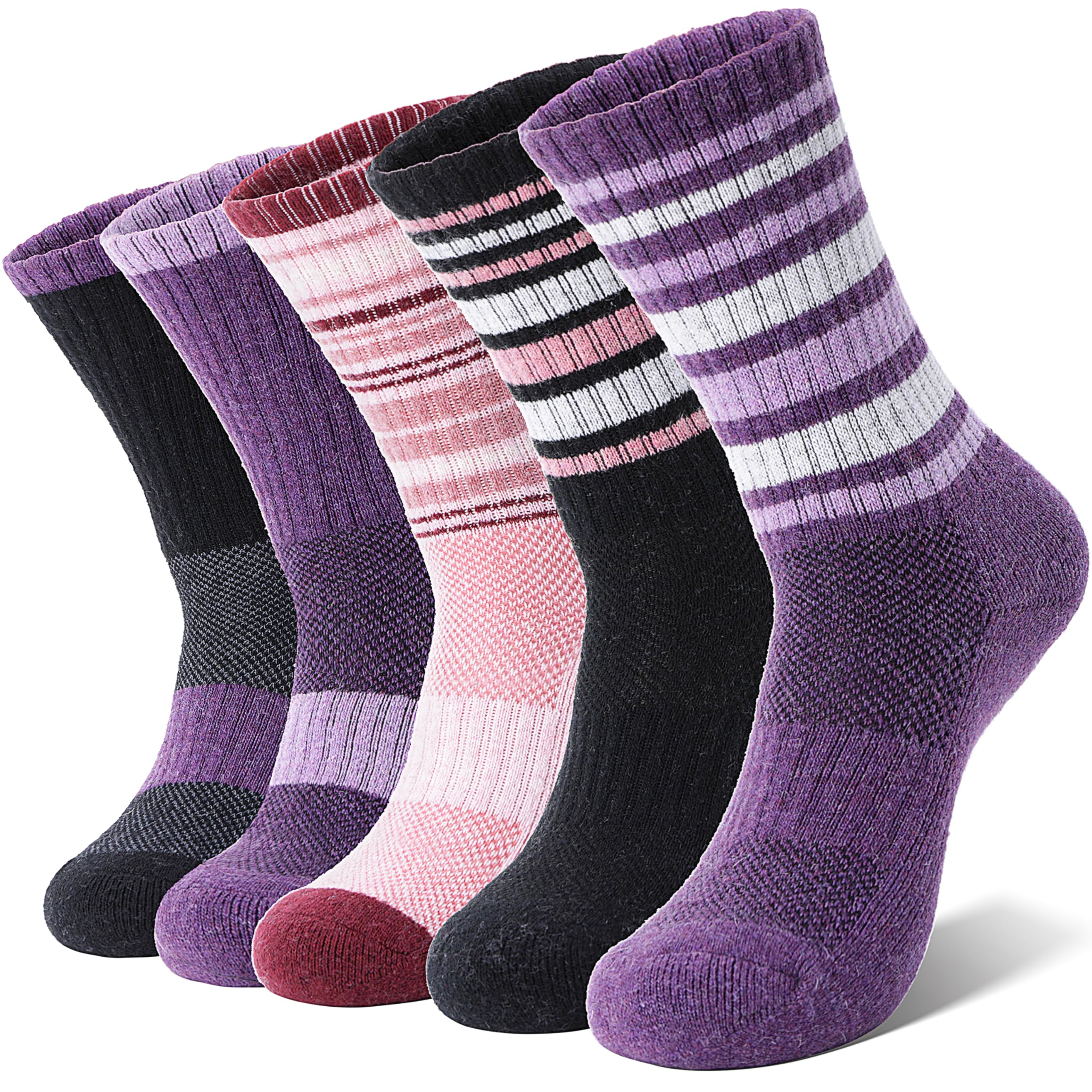 MOSEY KOSY Merino Damen Socken Wandersocken Thermosocken Warme Merinowolle Sportsocken Trekkingsocken Outdoor Arbeitssocken Wollsocken Atmungsaktiv Wintersocken 5 Paar