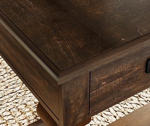 Miniatura 8 de WAMPAT 60-inch Vintage Wood Home Office Desk with Stable Solid Wood Pedestral Legs, Tradional Rustic Executive Desk with Deep Drawers and Power