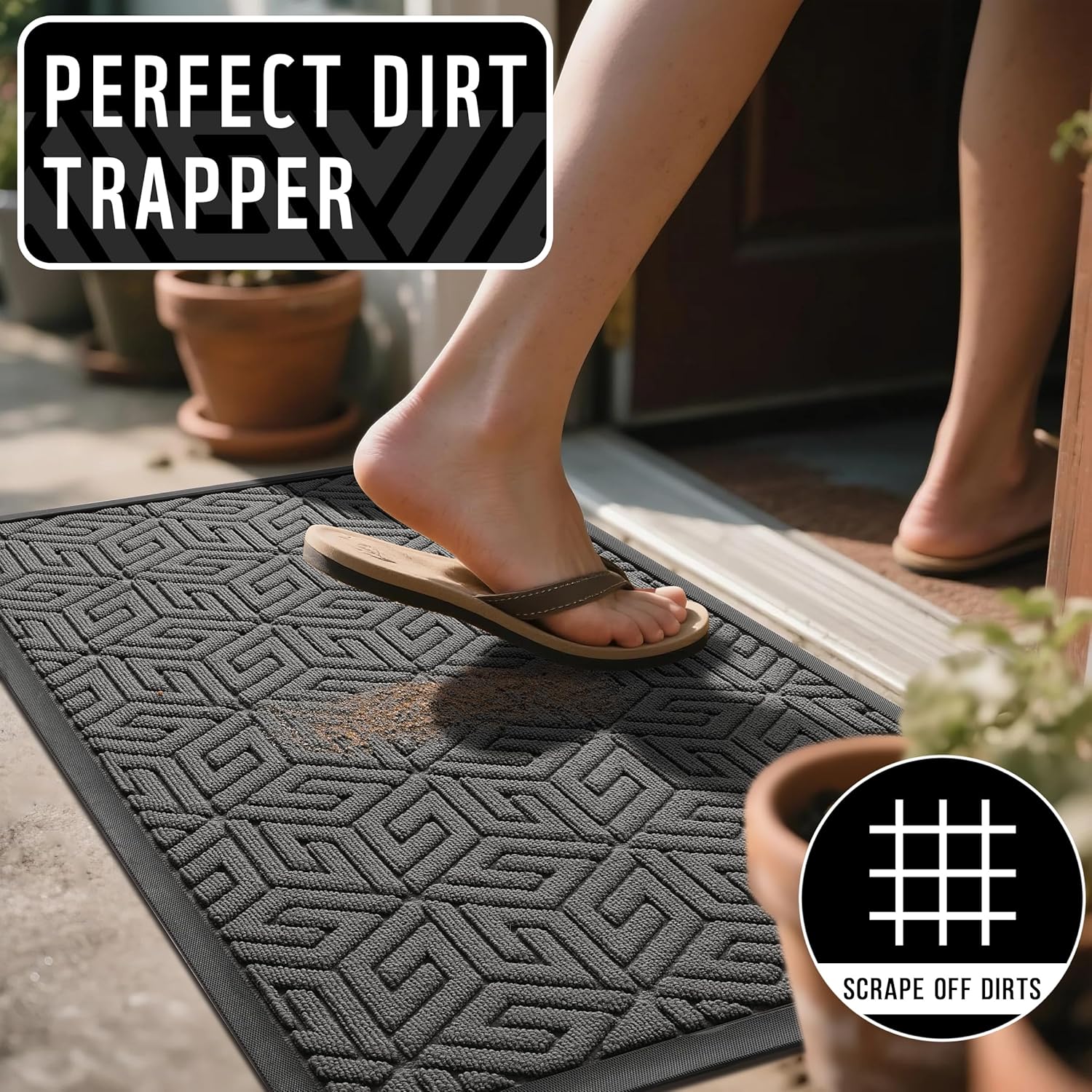 Yimobra Large Door Mat 47x32, All-Weather Waterproof Outdoor Mats for Front Door, Non Slip Rubber Doormat for Patio Proch Outside Entryway Indoor, Gray